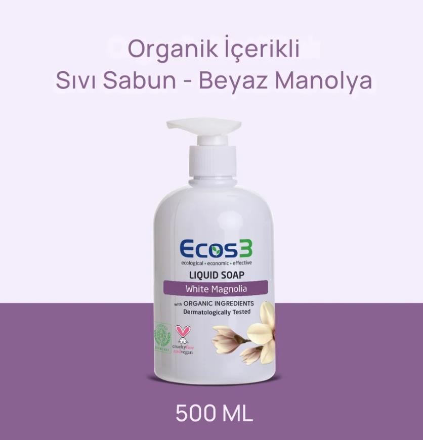 Ecowell Ecos3 Organik İçerikli Sıvı Sabun – Beyaz Manolya 500 mL