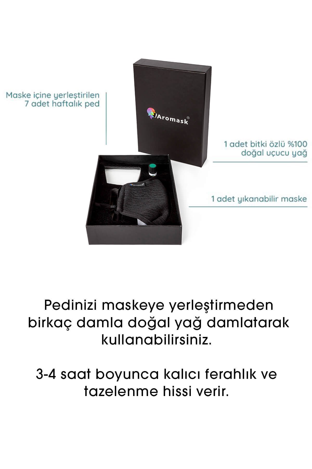Aromask Lavanta Uçucu Yağ ve Pedli Siyah Maske
