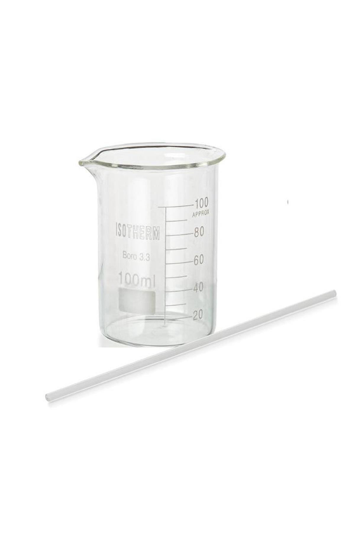 Cam Beher Ölçü Kabı 100ml ve Cam Baget Çubuk