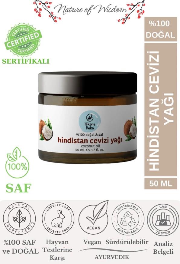 Hikona Heka Katı Hindistan Cevizi Yağı Soğuk Sıkım %100 Saf Ve Doğal Vegan Kavanoz 50 ml
