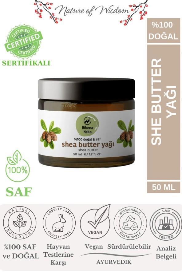 Hikona Heka Katı Shea Butter Yağı Soğuk Sıkım %100 Saf Ve Doğal Vegan Kavanoz 50 ml