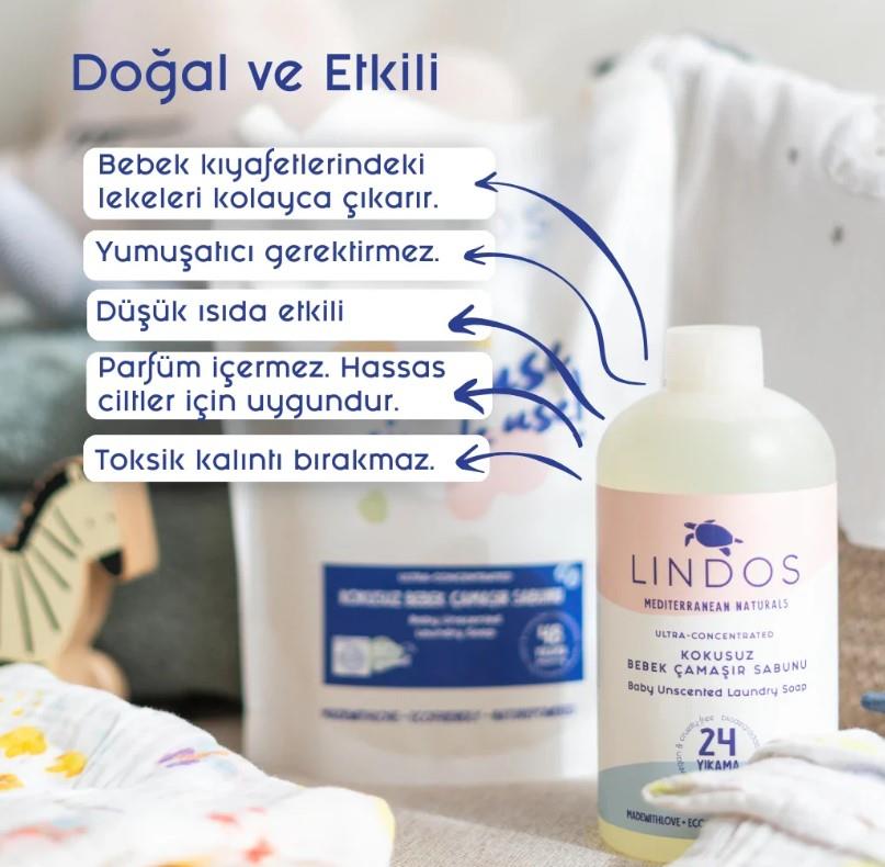 Lindos Doğal Bebek Çamaşır Deterjanı Bitkisel Sabun - Parfümsüz 1200 ml REFILL