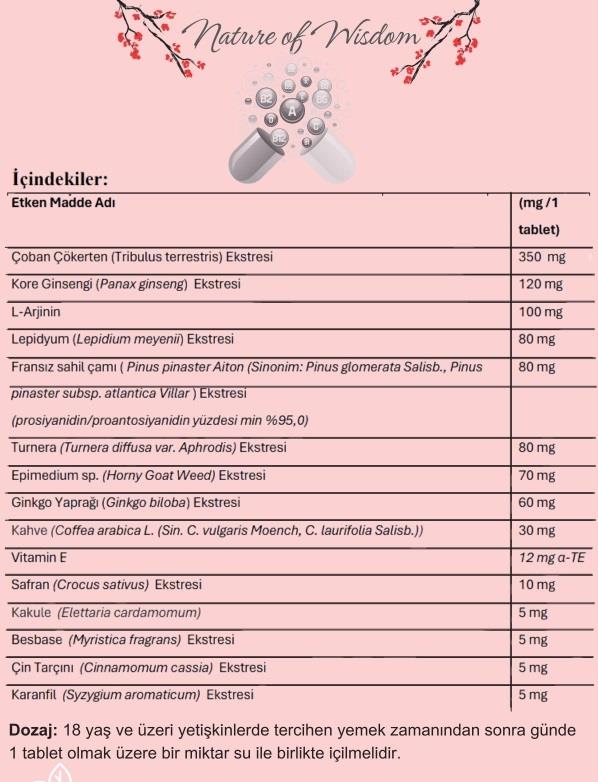 MEN UP SUPPORT Safran,Lepidyum ve Kore Ginsengi İçeren Takviye Edici Gıda 33 Bitkisel Tablet