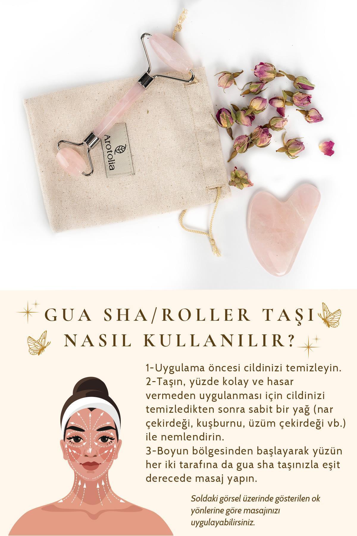 Pembe Kuvars Gua Sha Roller Set
