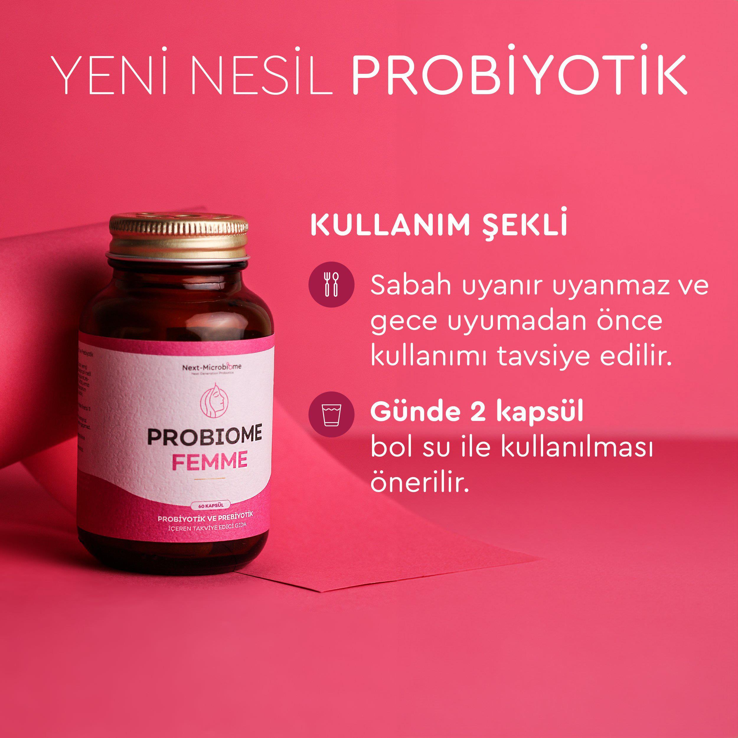 Probiome-Femme Probiyotik ve Prebiyotik İçeren Takviye Edici Gıda (60 Kapsül)