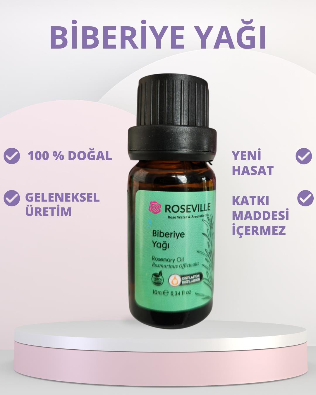 Roseville Biberiye Uçucu Yağı 10 ml %100 Saf ve Doğal