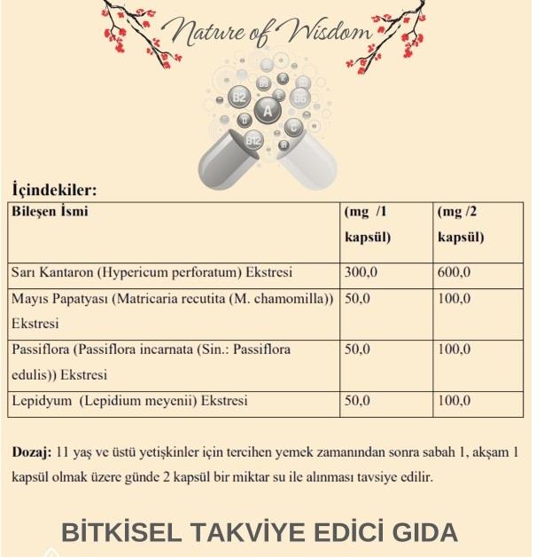 SPIRITUAL SUPPORT Sarı Kantaron,Pasiflora,Papatya İçeren Takviye Edici Gıda 63 Bitkisel Tablet