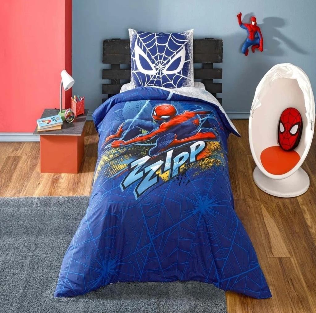 Taç Lisanslı Spiderman Blue City Tek Kişilik Nevresim Takımı