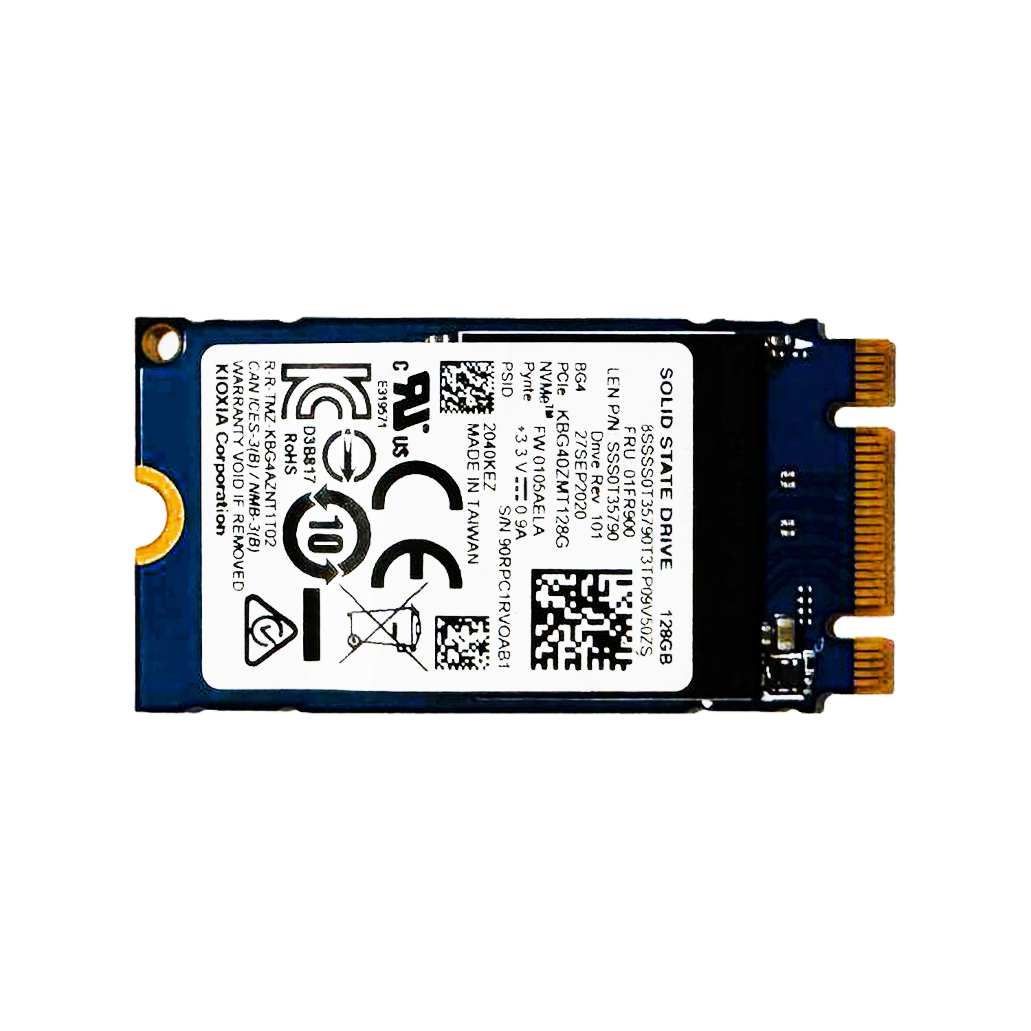Kioxia KBG40ZMT128G 128GB M.2 NVMe SSD Hero