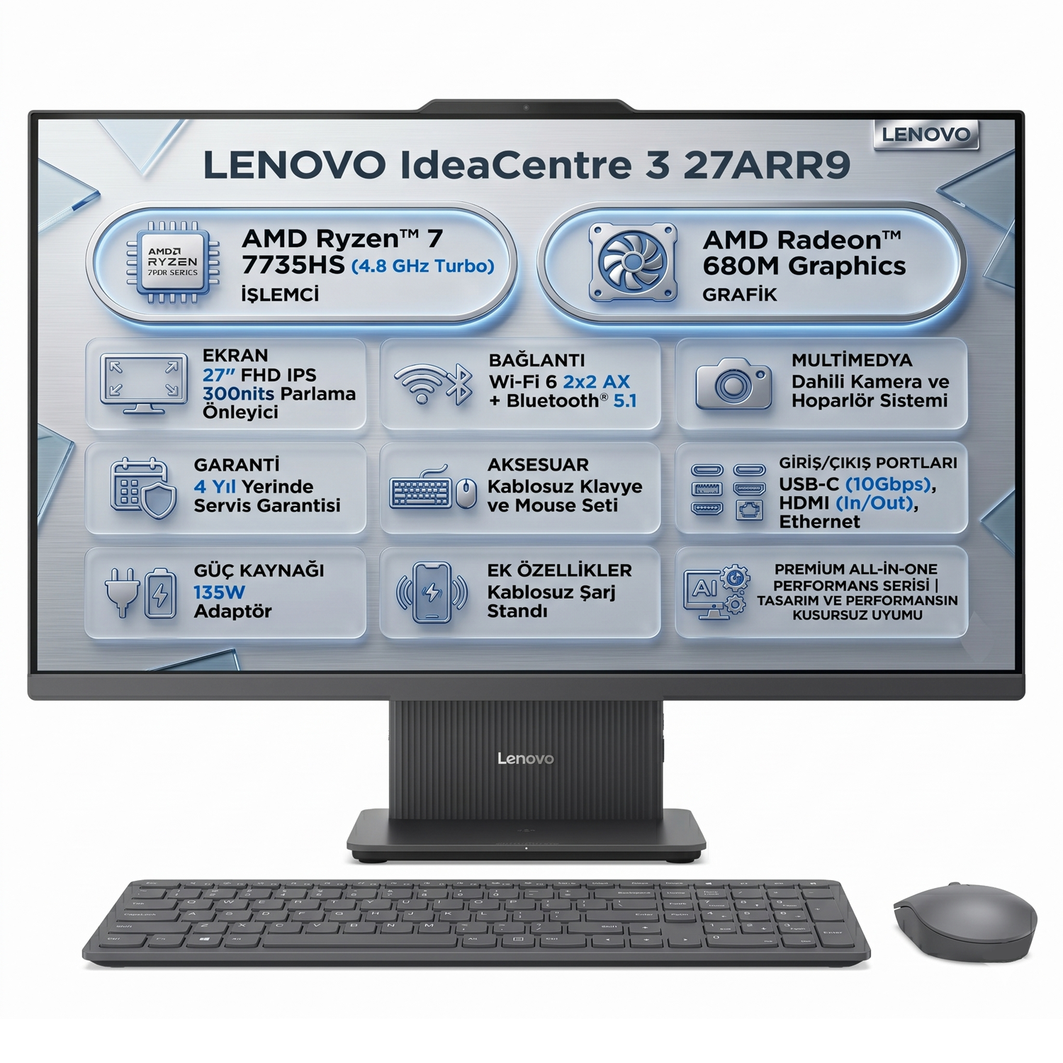 Lenovo IdeaCentre AIO 3 27ARR9 Gri Hero