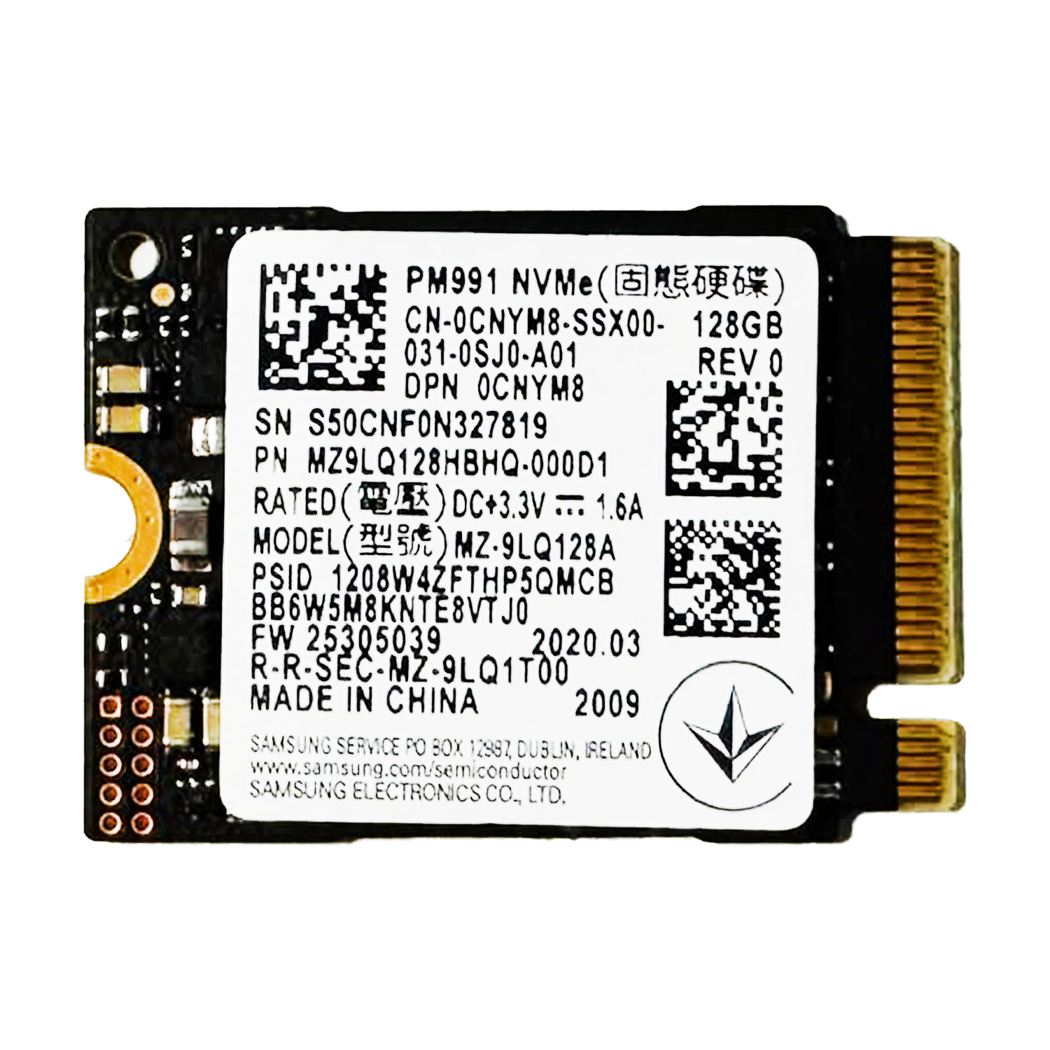 Samsung MZ-9LQ128A 128 GB M.2 NVMe SSD Hero