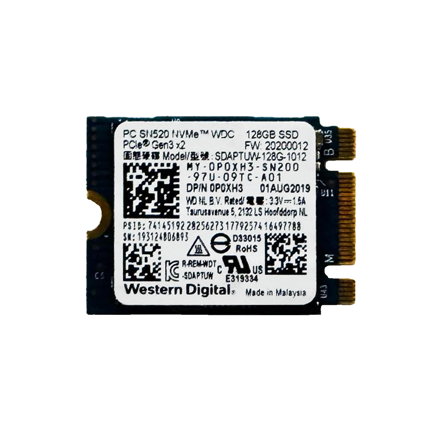 WD SN520 128GB M.2 SSD Hero