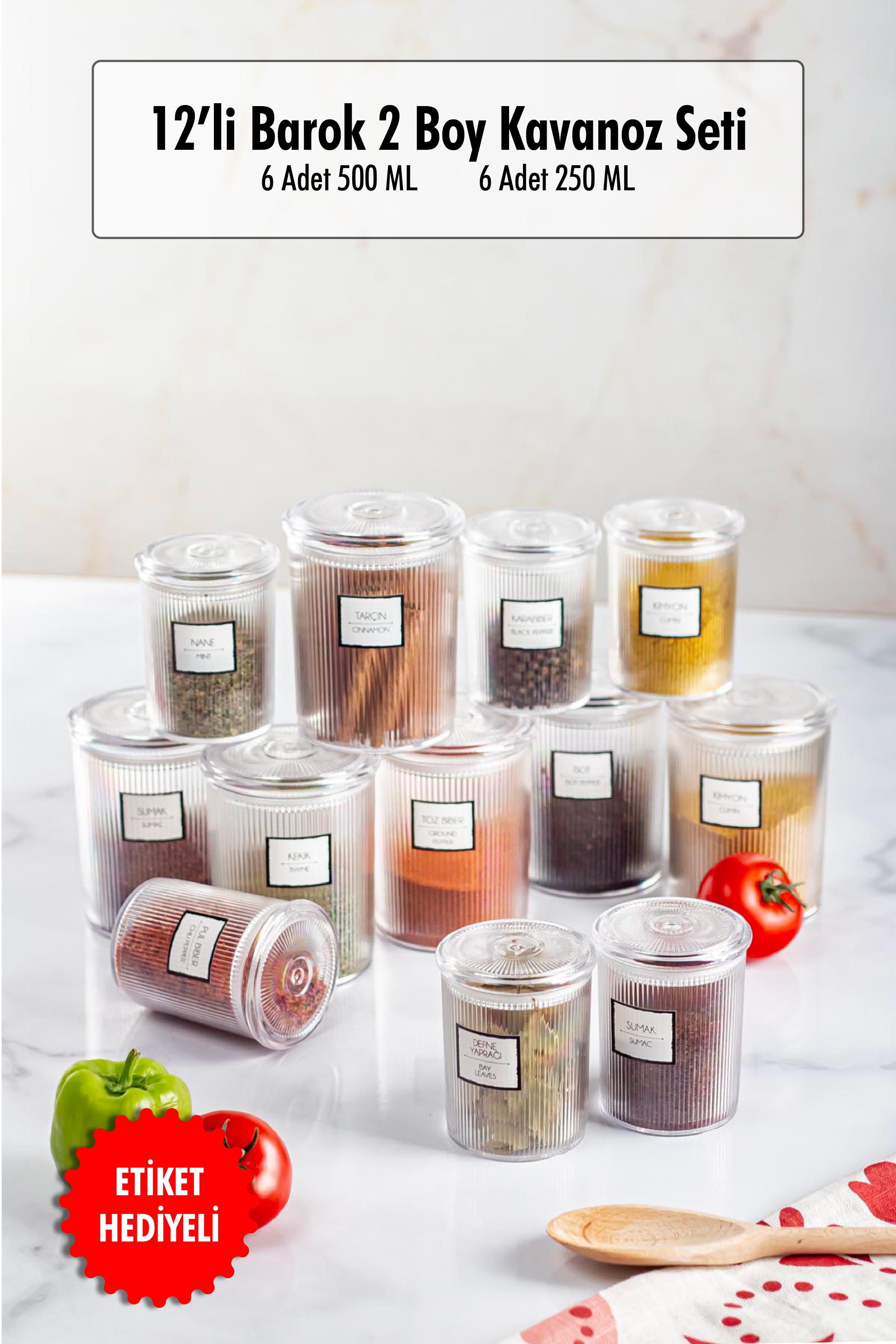 12 Barok Round 2 Size Jar Set & Storage Container & Erzak Container 6*500 ML,6*250 ML)