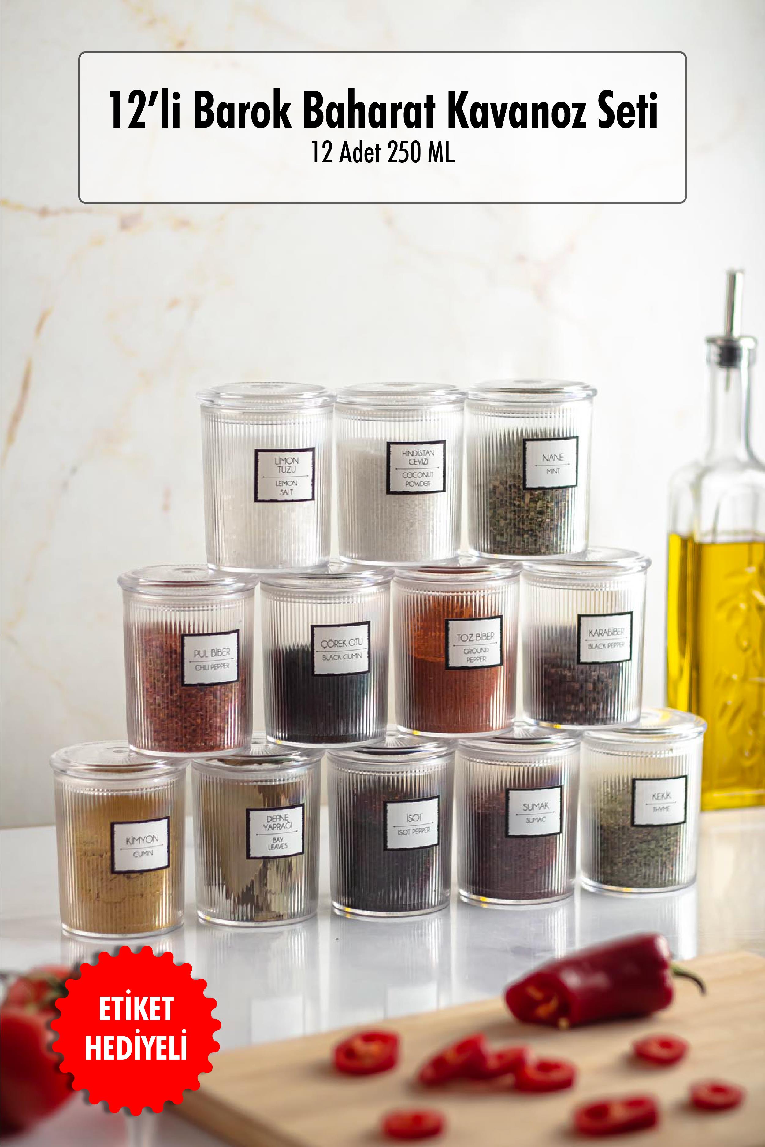 12 Baroque Round Spice Jar Set & Storage Container & Erzak Container (12*250 ML) 