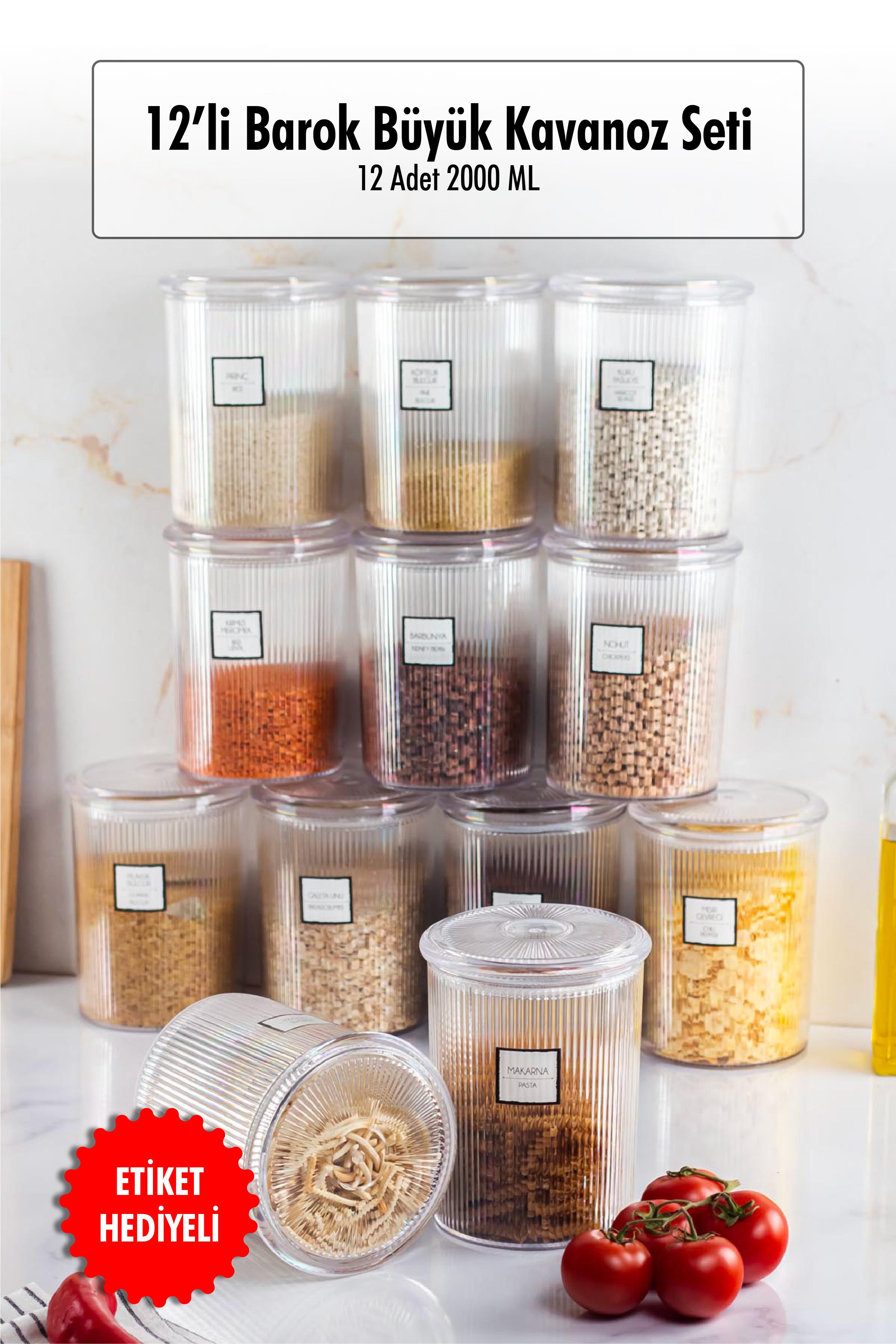 12 Baroque Round Large Jar Set & Storage Container & Erzak Container (12*2000 ML)