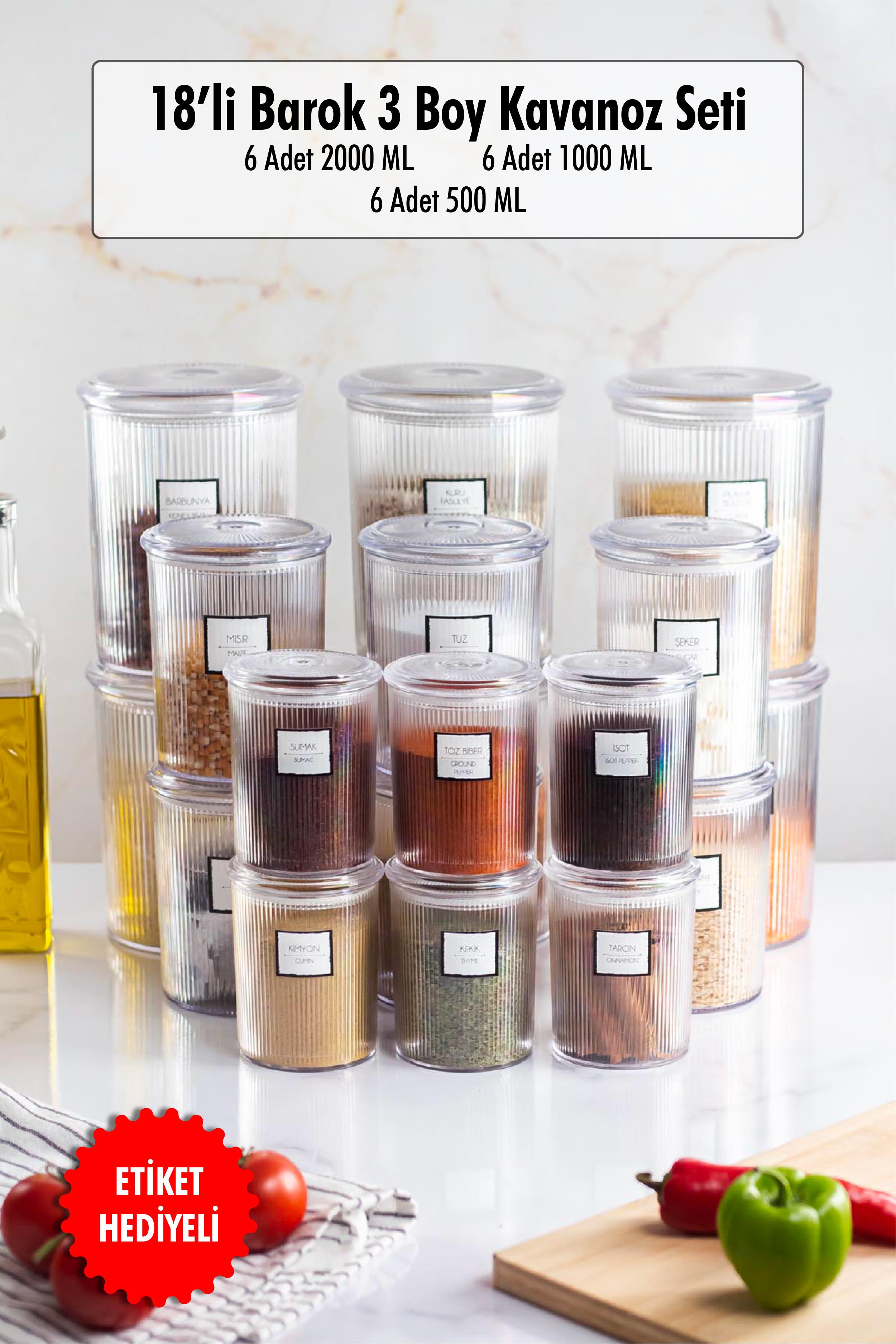 18 Barok Round 3 Size Jar Set & Storage Container & Erzak Container (6*2000 ML, 6*1000 ML,6*500 ML)