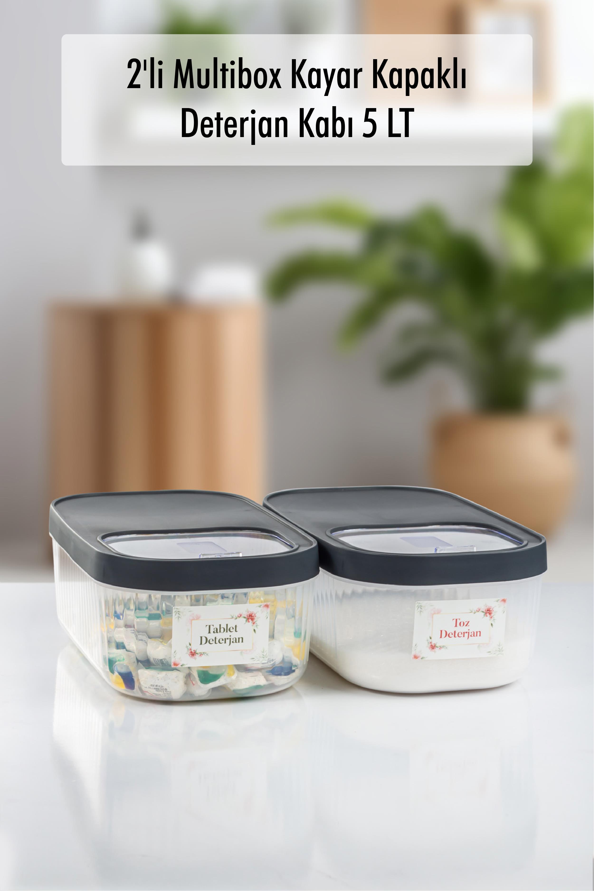 2'Li 5 LT Multibox Rocky Lid Storage Container & Erzak Container & Powder And Tablet Detergent Box ( LABEL GIFT)