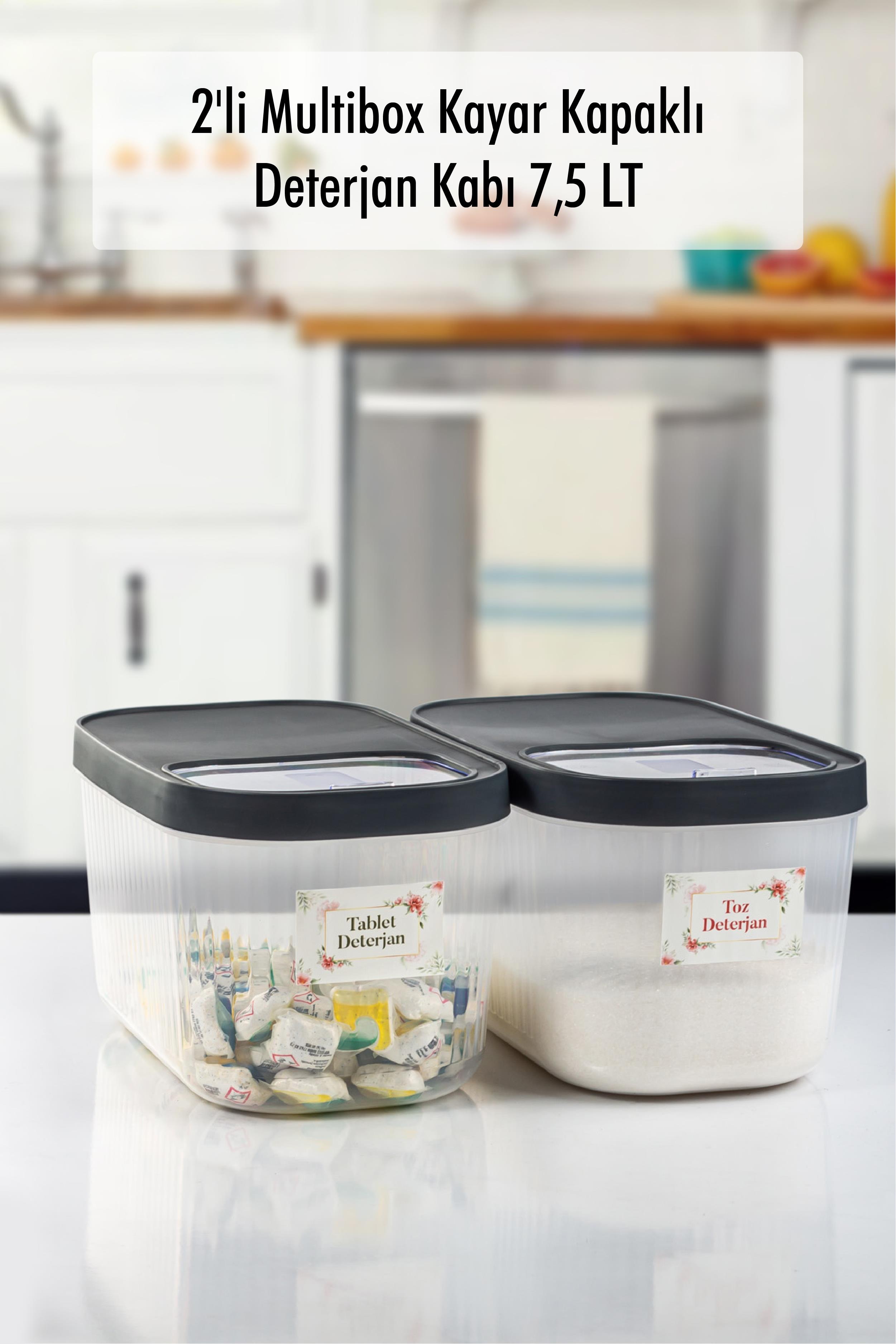 2'Li 7.5 LT Multibox Rocky Lid Storage Container & Erzak Container & Powder And Tablet Detergent Box ( LABEL GIFT)