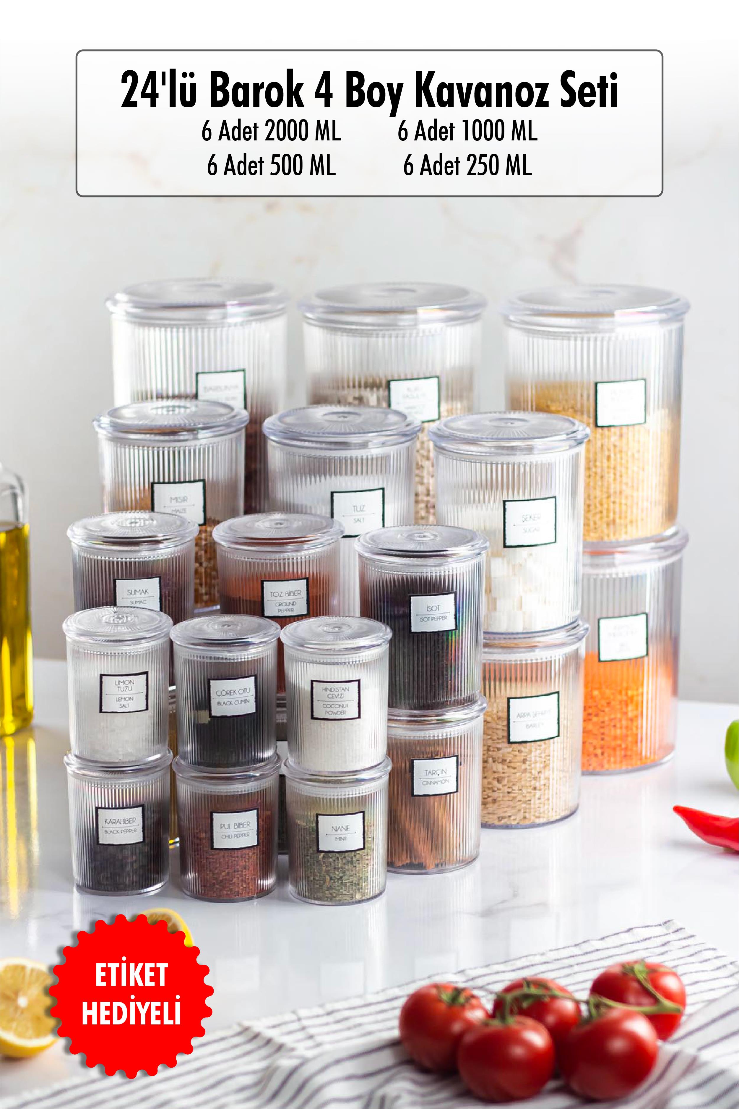 24 Barok Round 4 Size Jar Set & Storage Container & Erzak Container (6*2000 ML, 6*1000 ML, 6*500 ML, 6*250 ML)