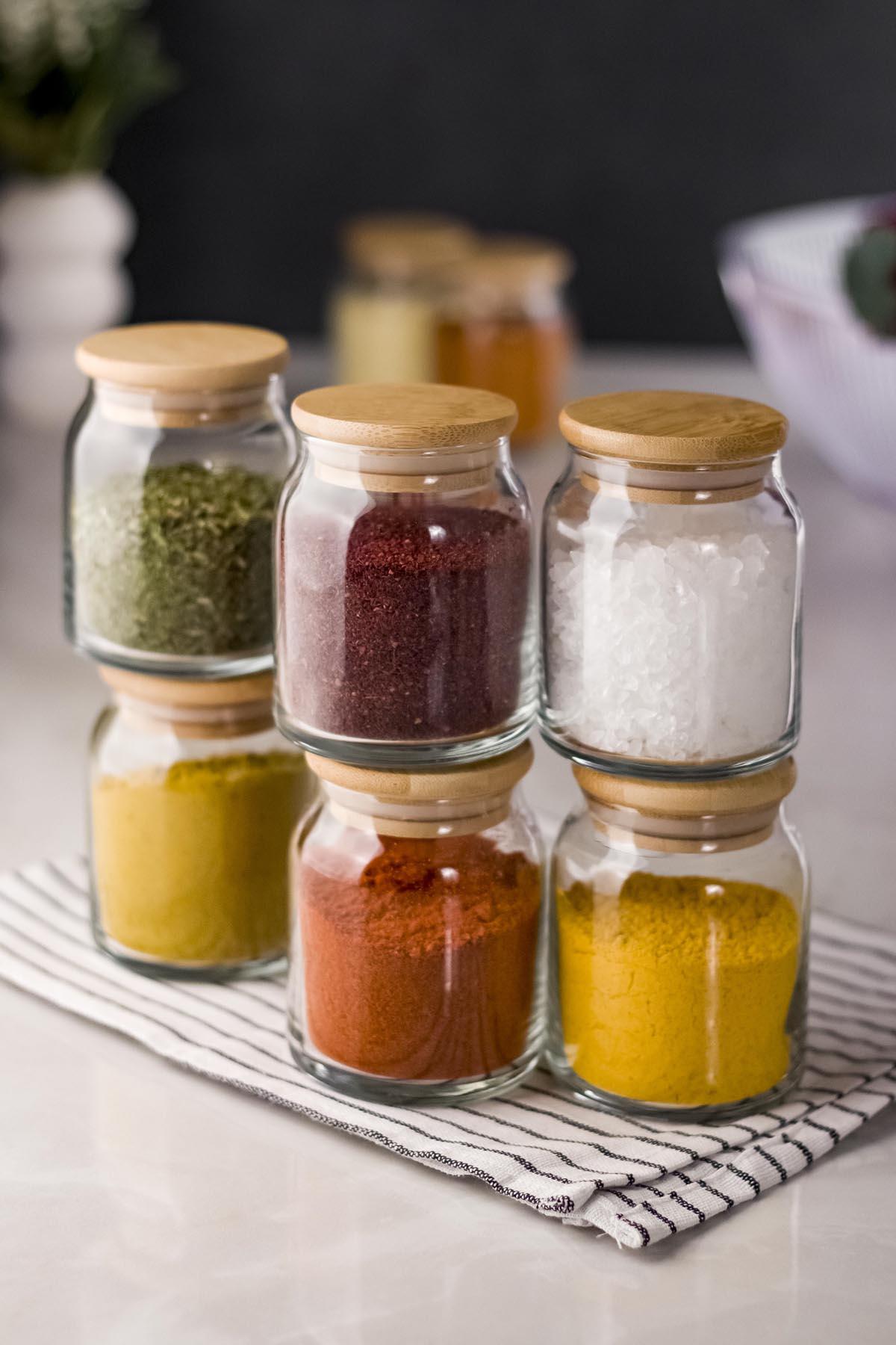 6 Bamboo Lid Glass Jar & Spice Set & Spicyk Set 200 ML (Vakum Cover)