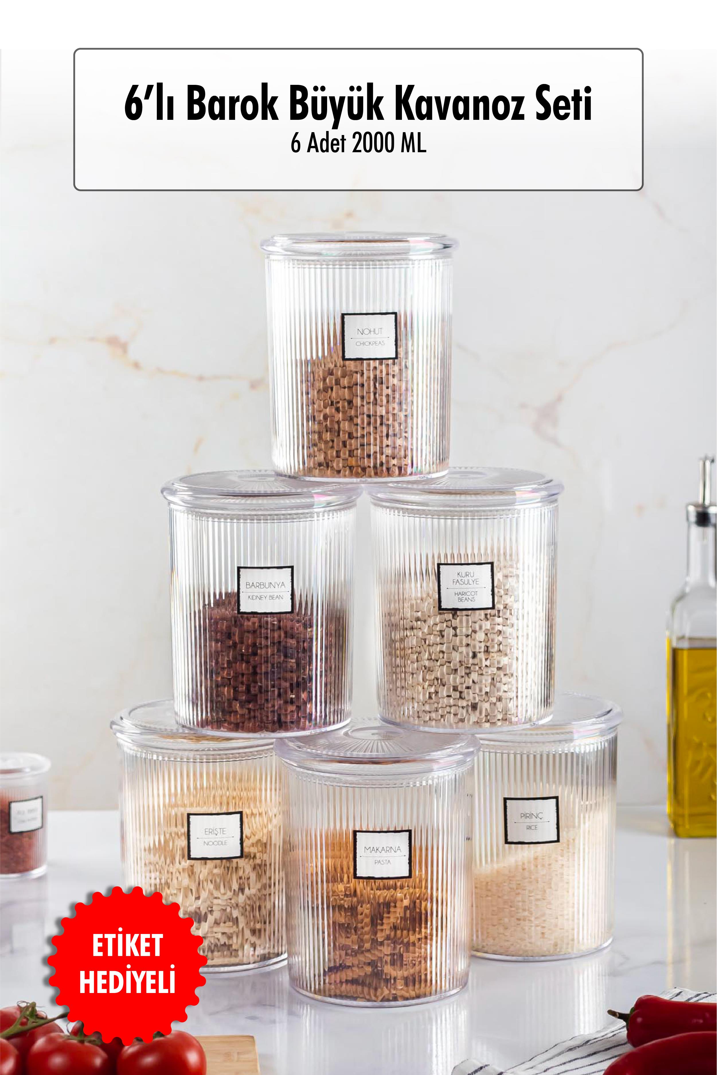 6 Baroque Round Large Jar Set & Storage Container & Erzak Container (6*2000 ML)