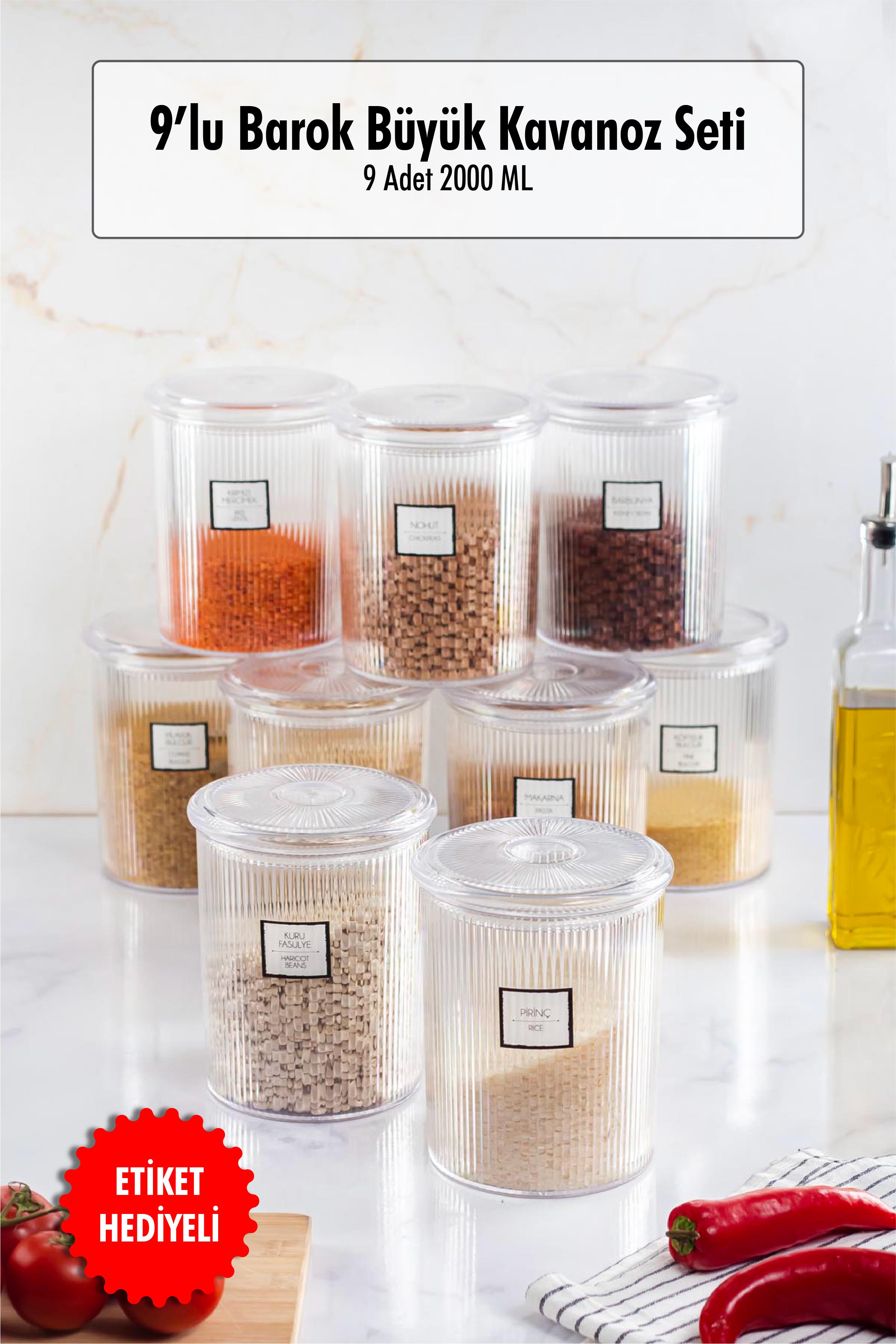 9 Baroque Round Large Jar Set & Storage Container & Erzak Container (9*2000 ML)