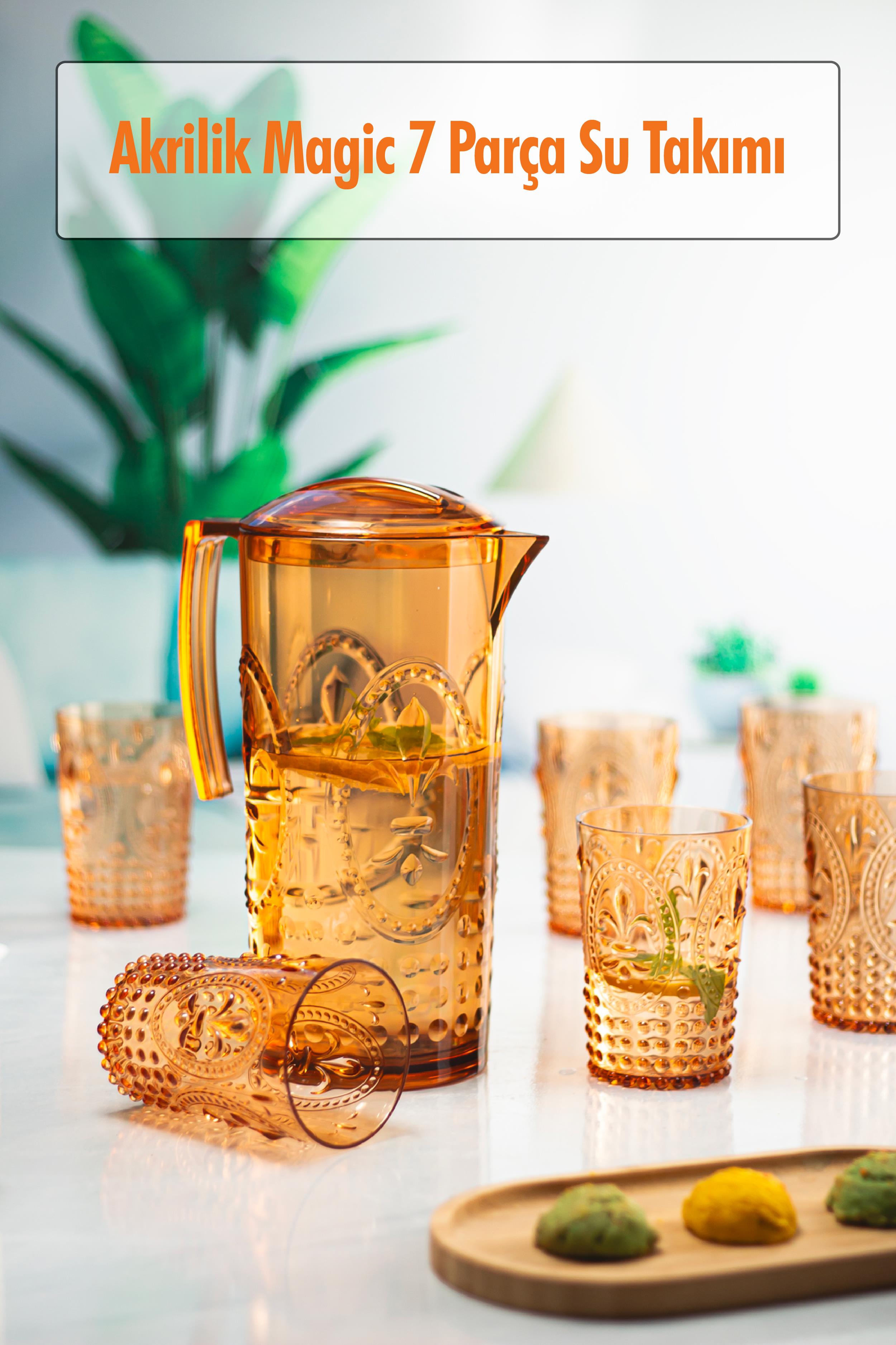 Acrylic Honey Pitcher 2,3 lt And 6 Water Nozzle Coffee Spring Cup 400 ml Set (not Glass)