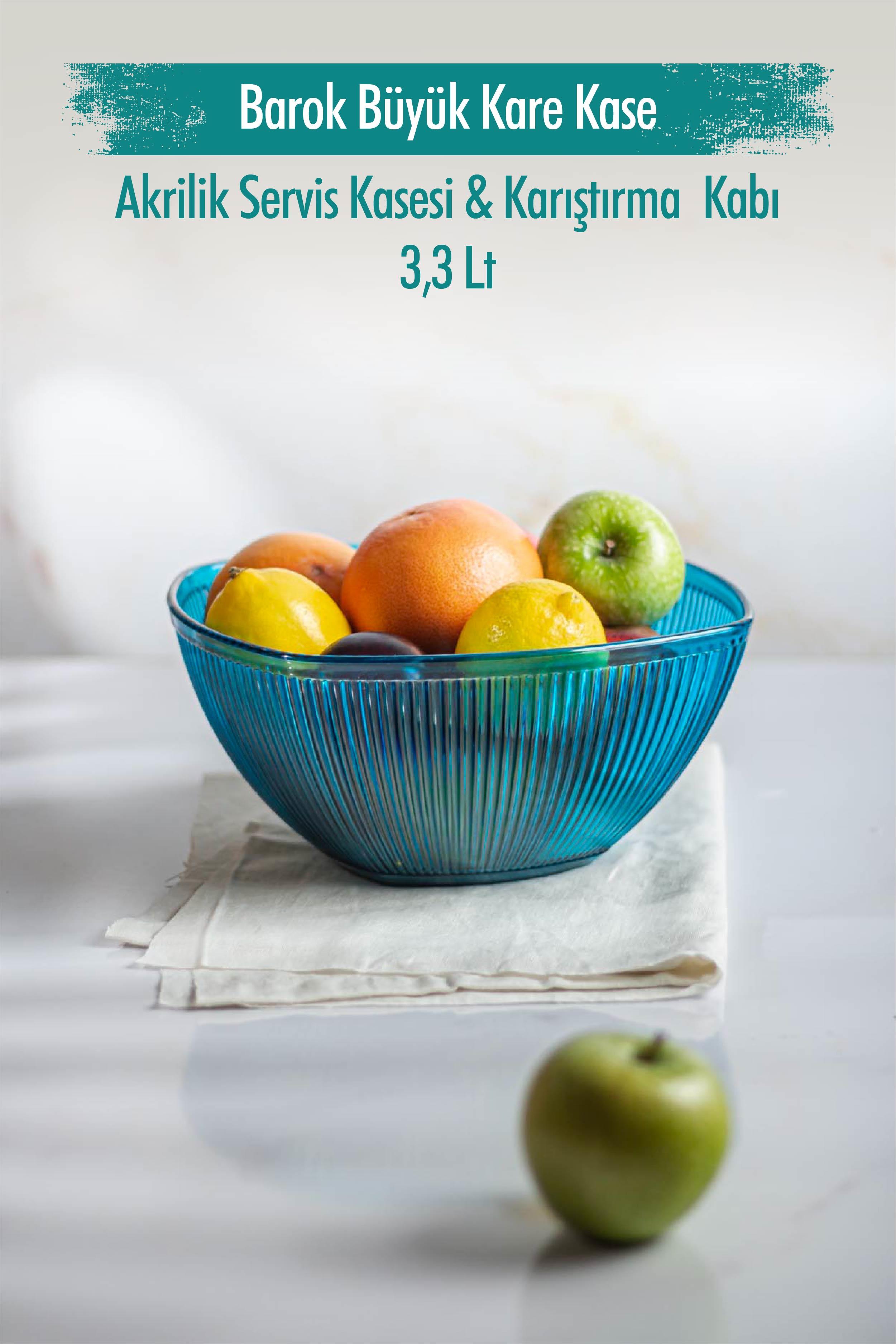 Acrylic Barok Aquamarin Large Square Fruit & Salad Bowl & Mixing Container / 3,3 Lt (NOW CAM)