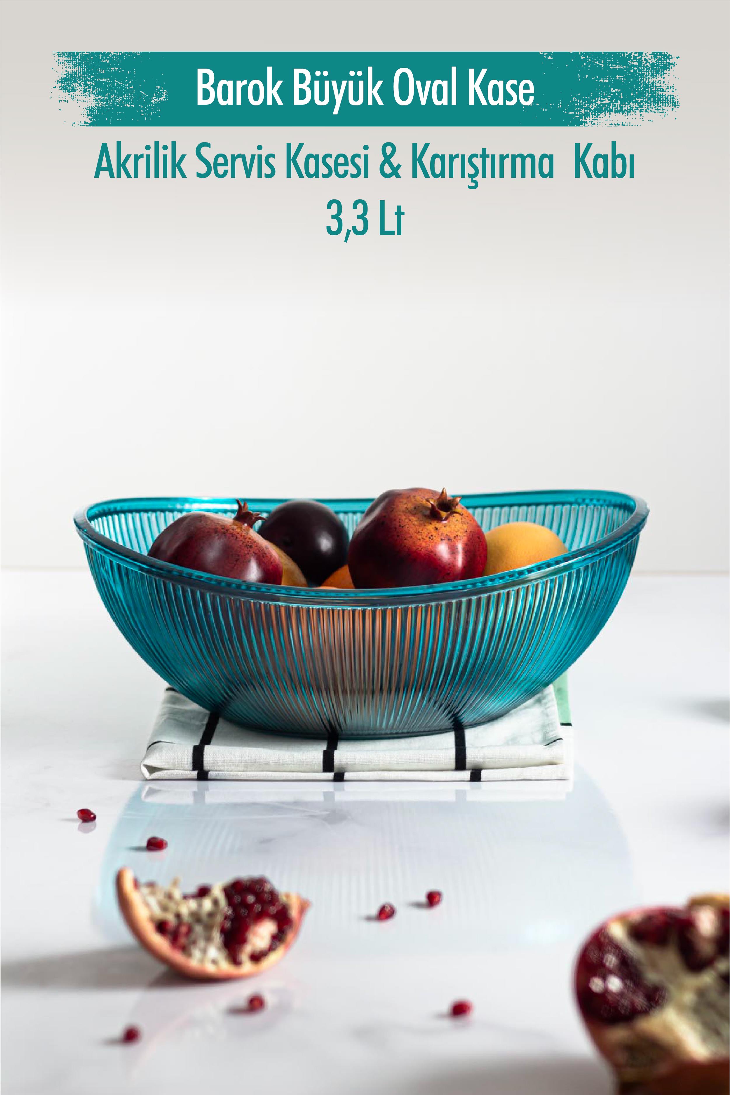 Acrylic Barok Aquamarin Large Oval Fruit & Salad Bowl & Mixing Container / 3,3 Lt ( NOT CAM)