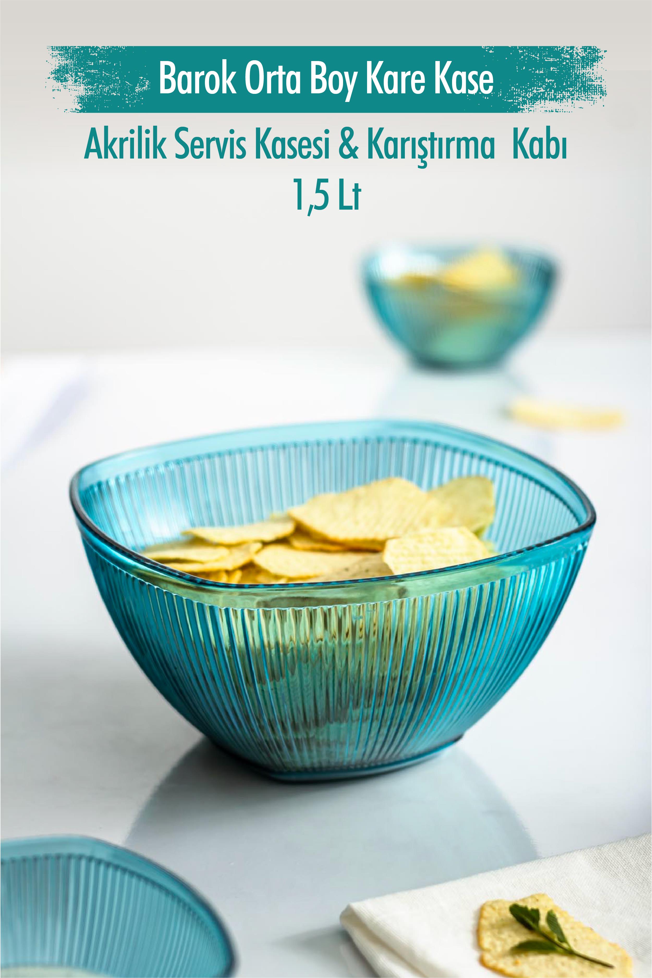 Acrylic Barok Aquamarin Medium Size Square Fruit & Salad Bowl & Mixing Container / 1.5 Lt ( NOT CAM)