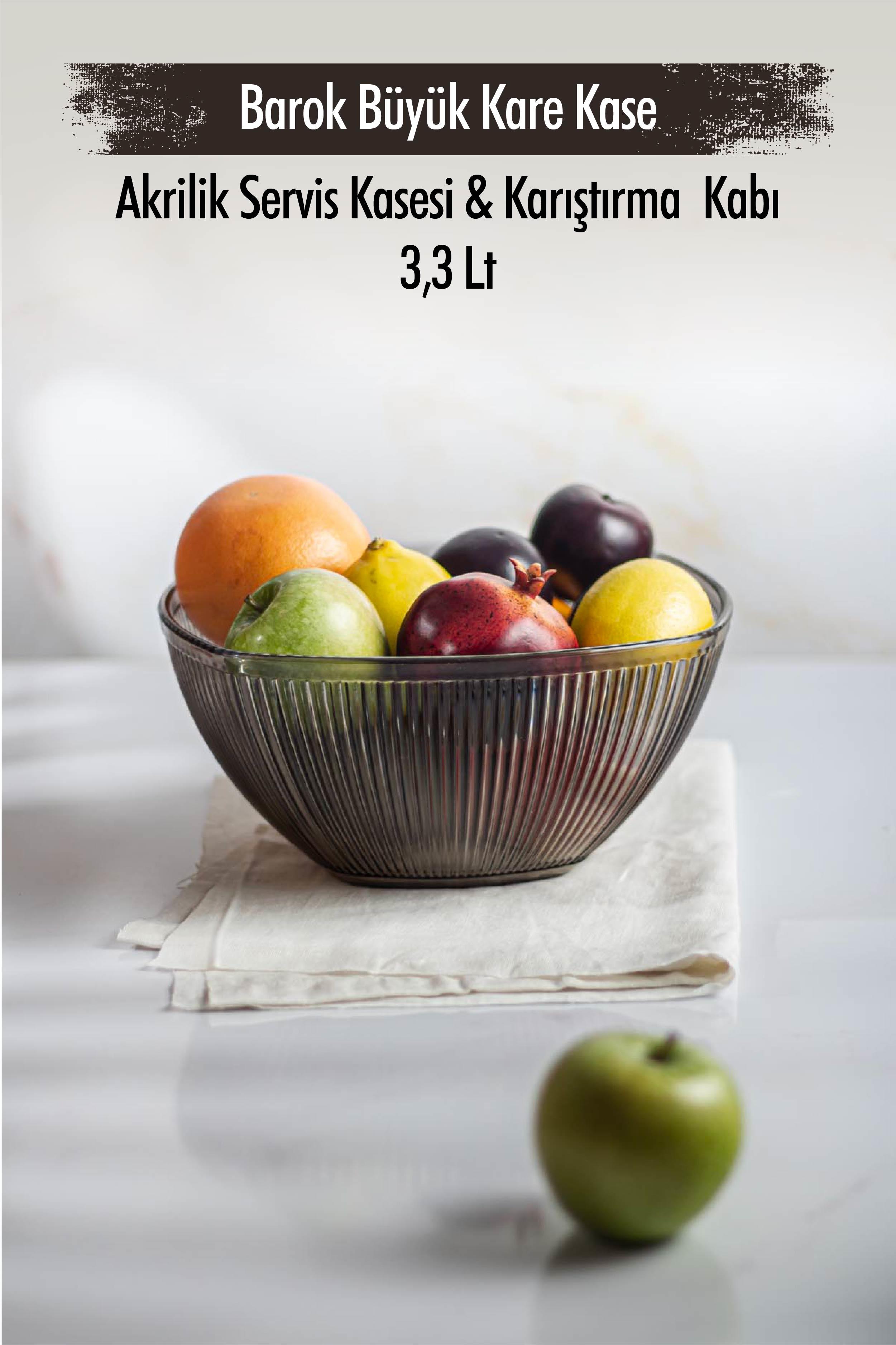 Acrylic Baroque Füme Large Square Fruit & Salad Bowl & Mixing Container / 3,3 Lt (NOW CAM)
