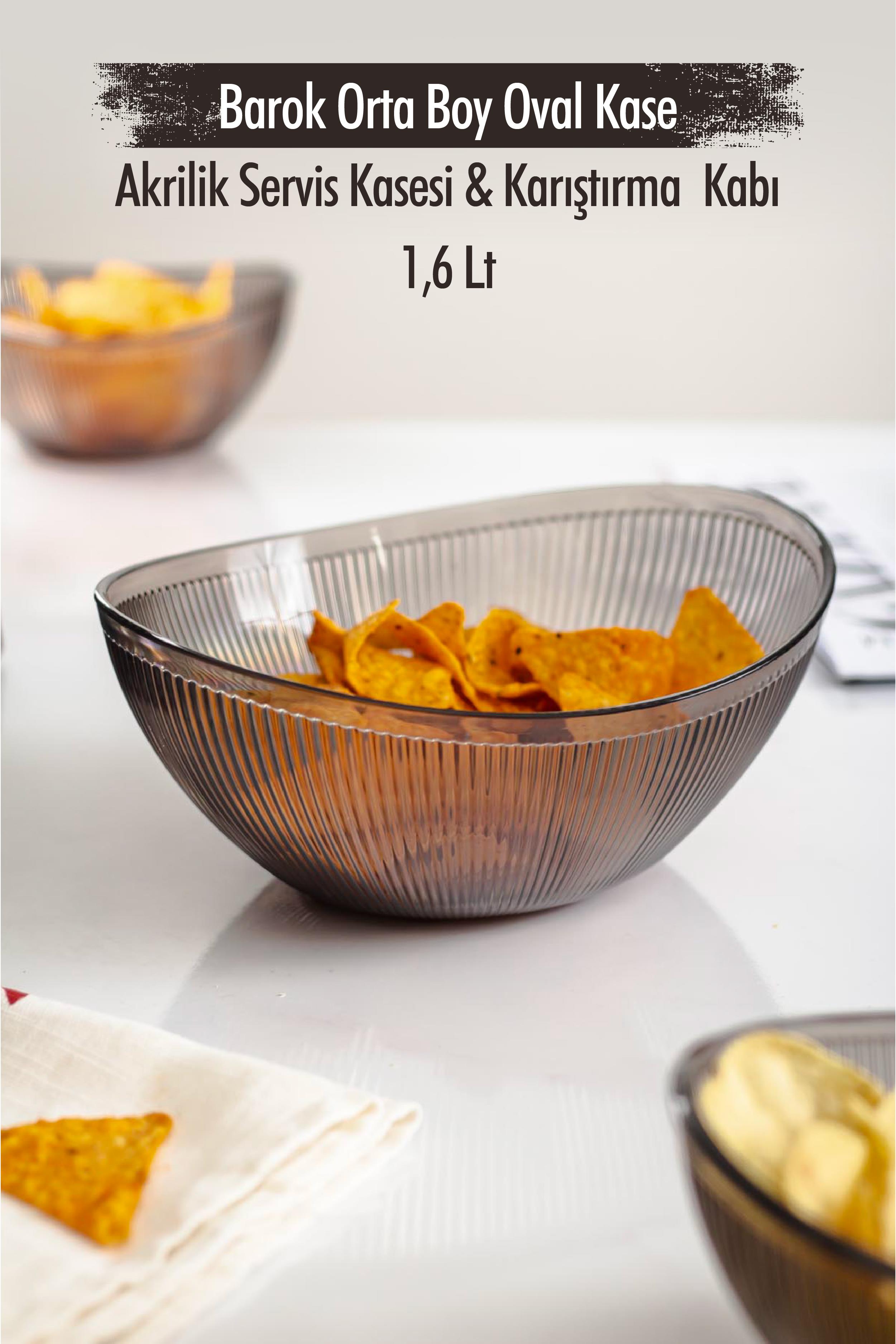 Acrylic Baroque Füme Medium Size Oval Fruit & Salad Bowl & Mixing Container / 1.6 Lt ( NOT CAM)