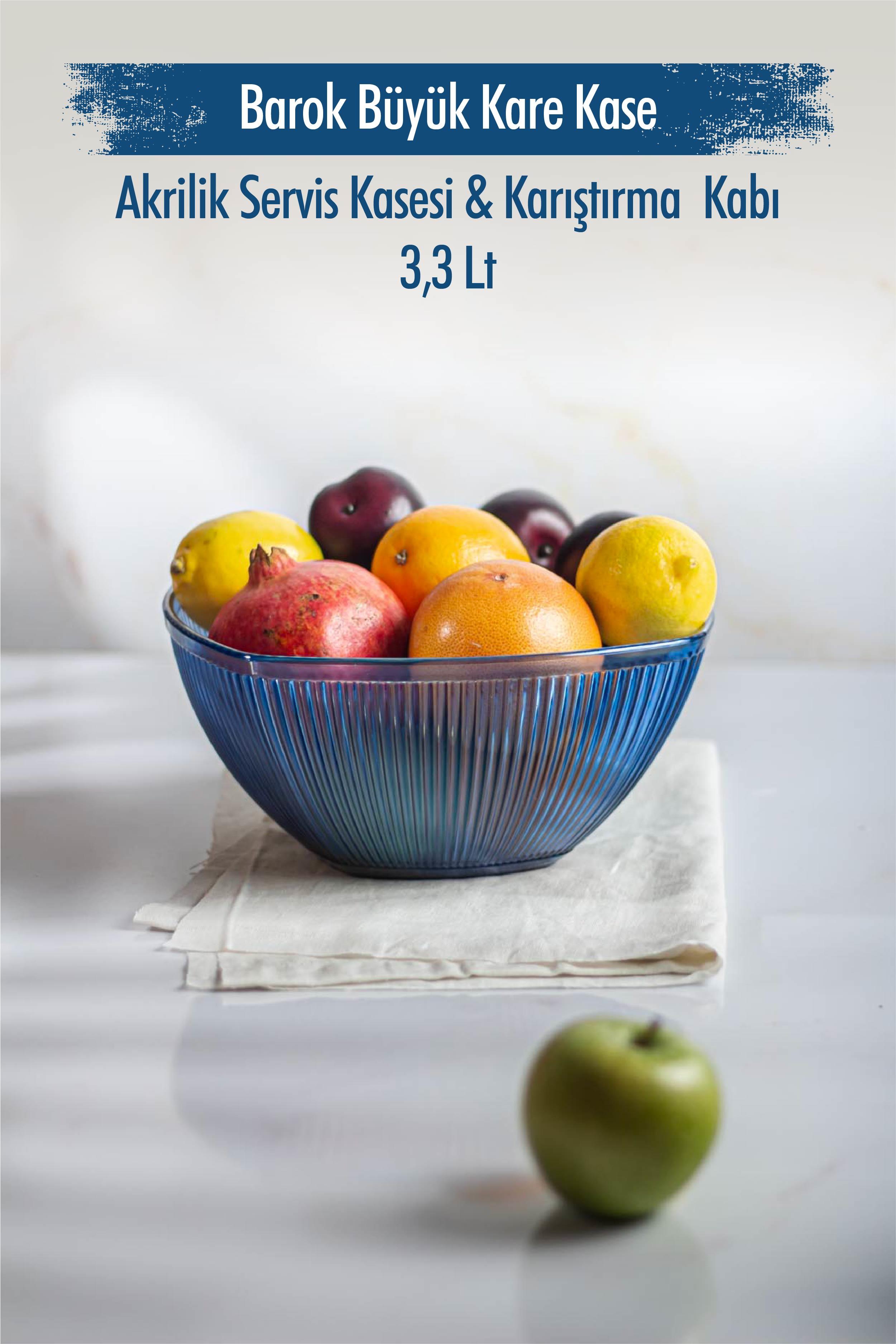 Acrylic Baroque Navy Large Square Fruit & Salad Bowl & Mixing Coat / 3,3 Lt ( NOT CAM)