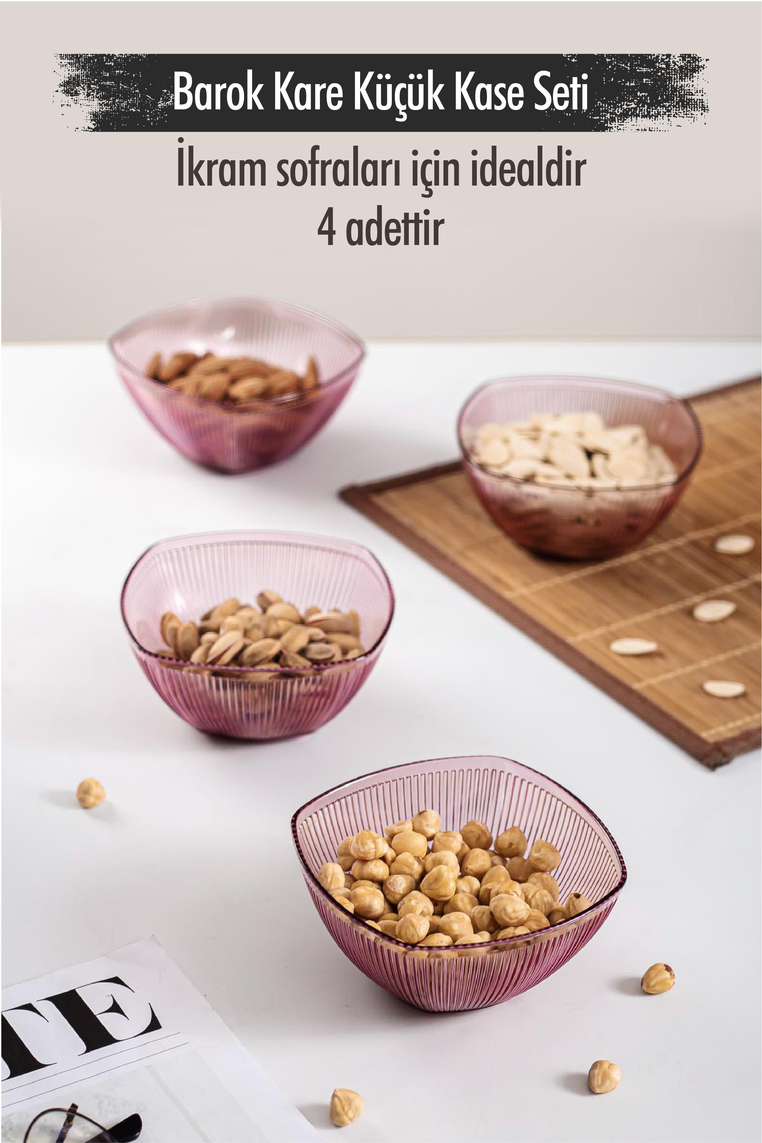 Acrylic Baroque Mürdüm Square 4 Small Bowl Set & Cookie & Presentation & Catering (not Glass) 6817DP4