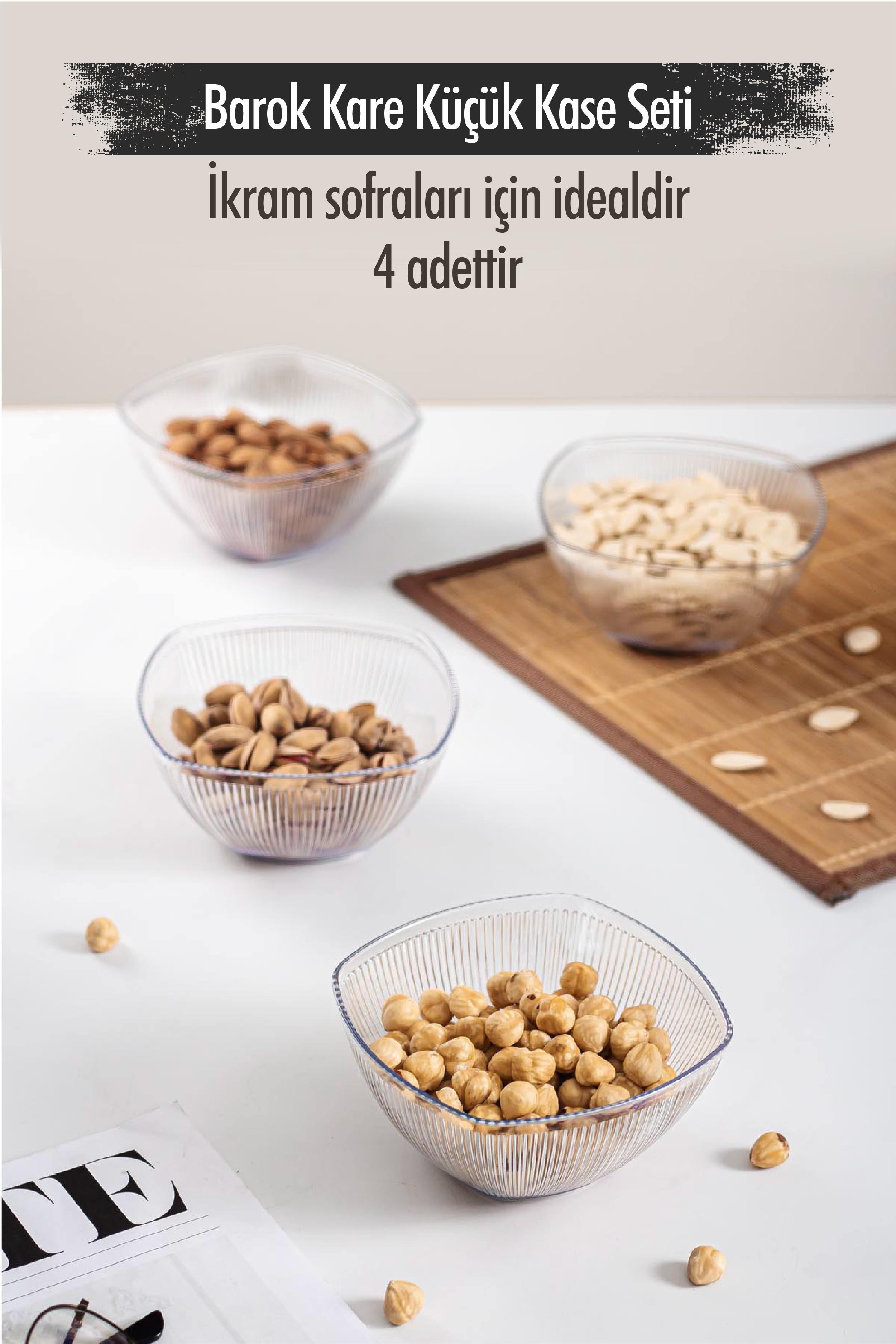 Acrylic Barok Transparent Square 4 Small Bowl Set & Cookie & Presentation & Catering (not Glass) 6763DP4