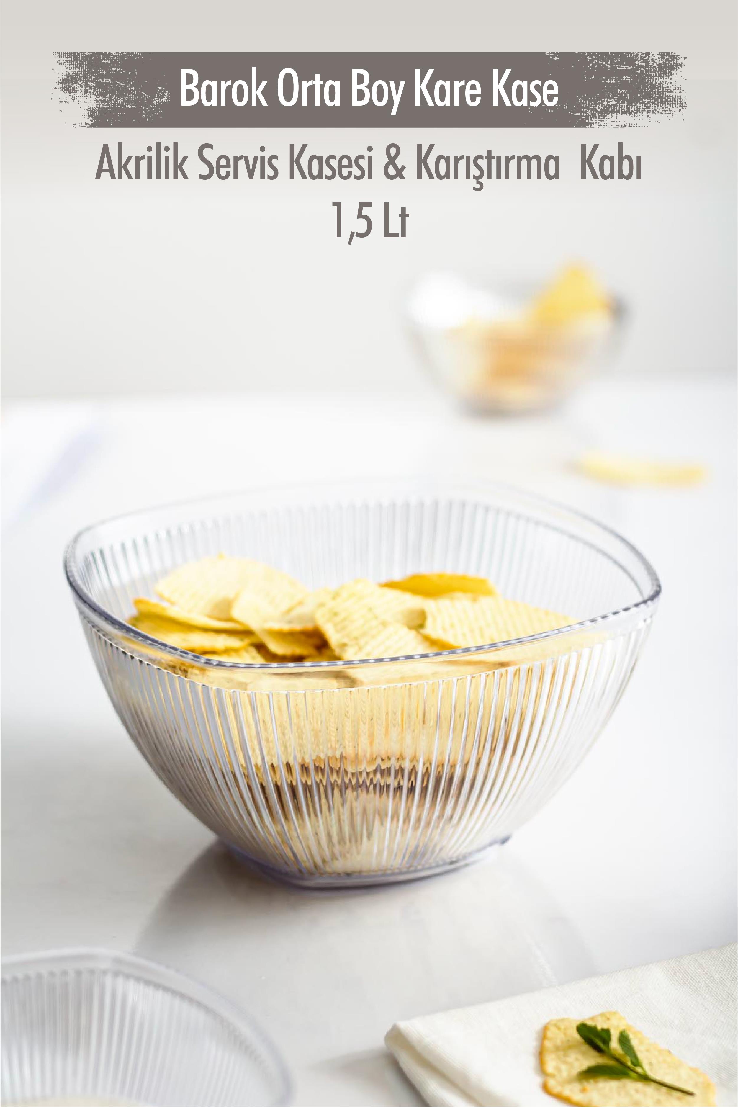 Acrylic Barok Transparent Medium Size Square Fruit & Salad Bowl & Mixing Container / 1.5 Lt ( NOT CAM)