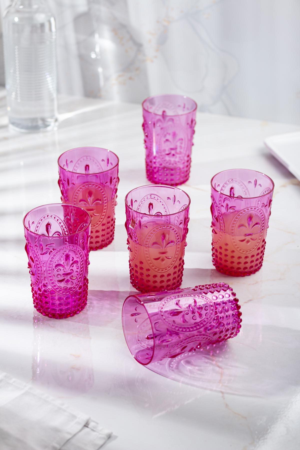 Acrylic Pink 6 Short Glass & Water Fired Coffee Cups 400 ml (not Glass )