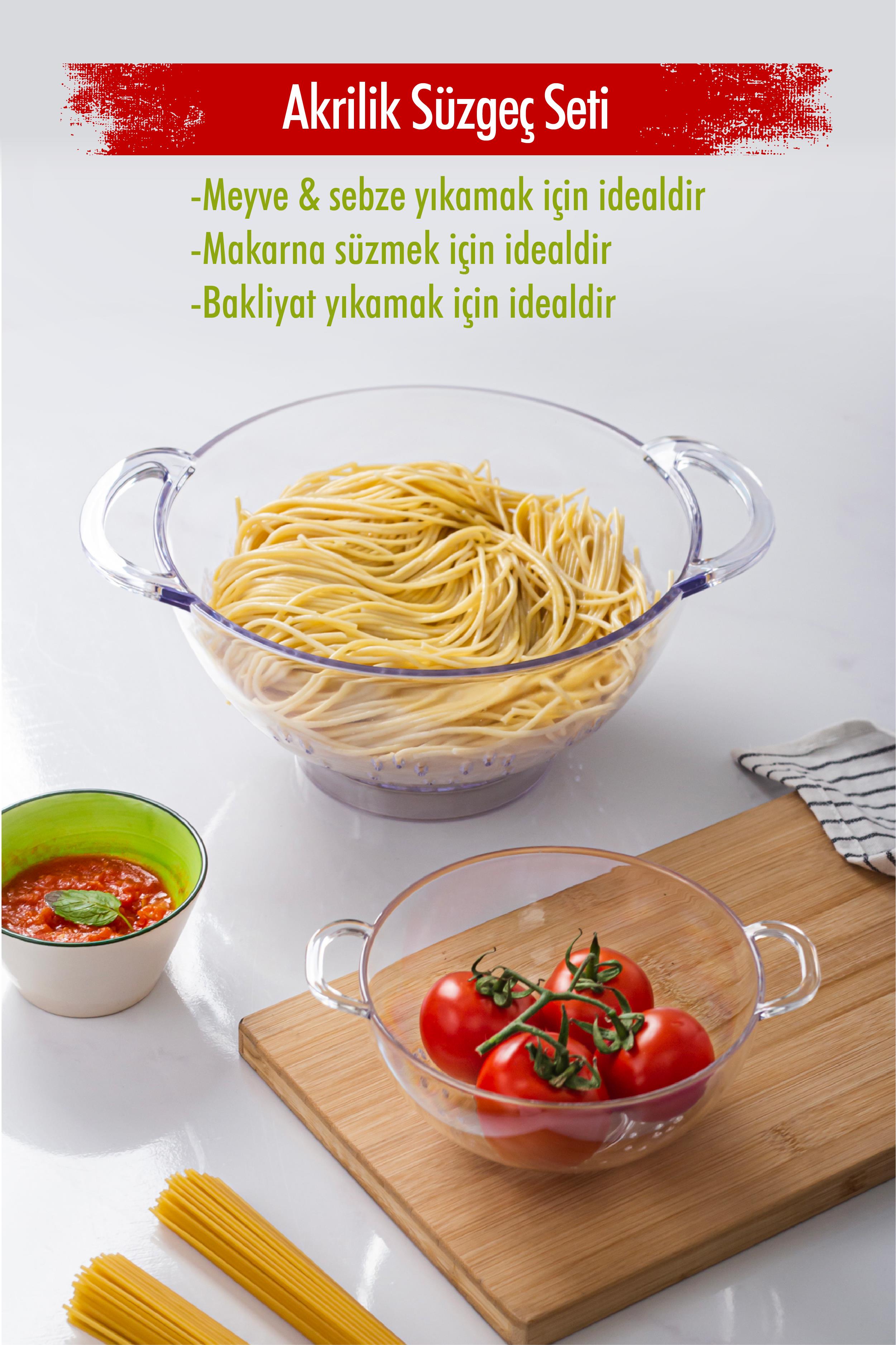 Acrylic Transparent 2 Li Strainer Set ( Pasta & Brass Strainer)