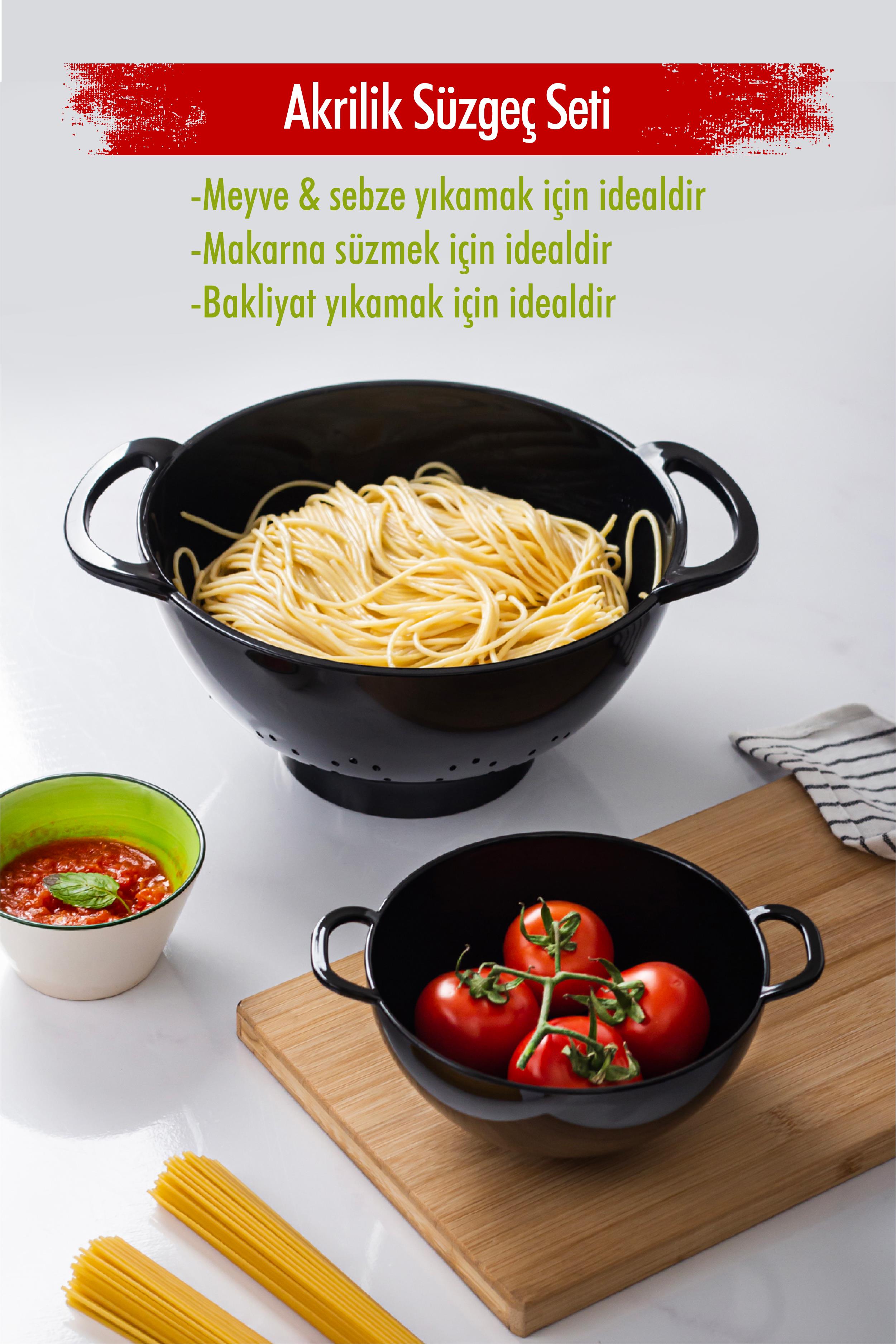 Acrylic Black 2 Li Strainer Set ( Pasta & Brass Strainer)
