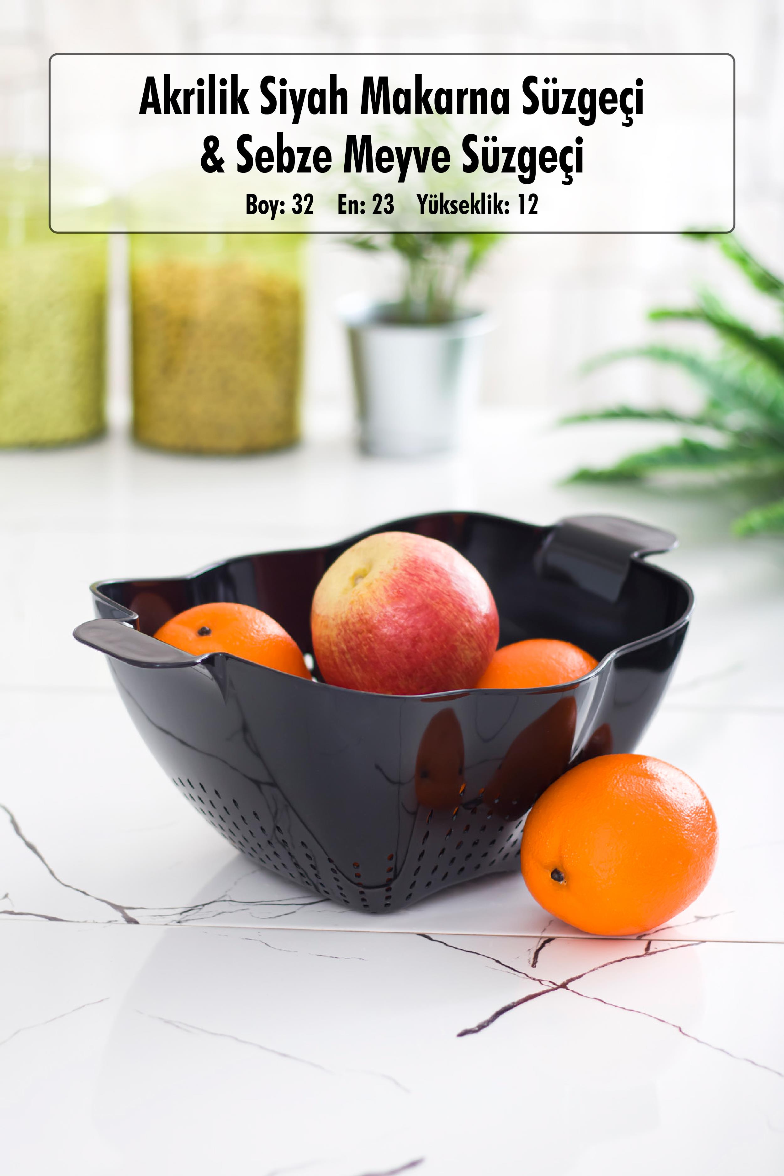 Acrylic Black Pasta Strainer & Vegetable Fruit Strainer Black (32*23 Cm)