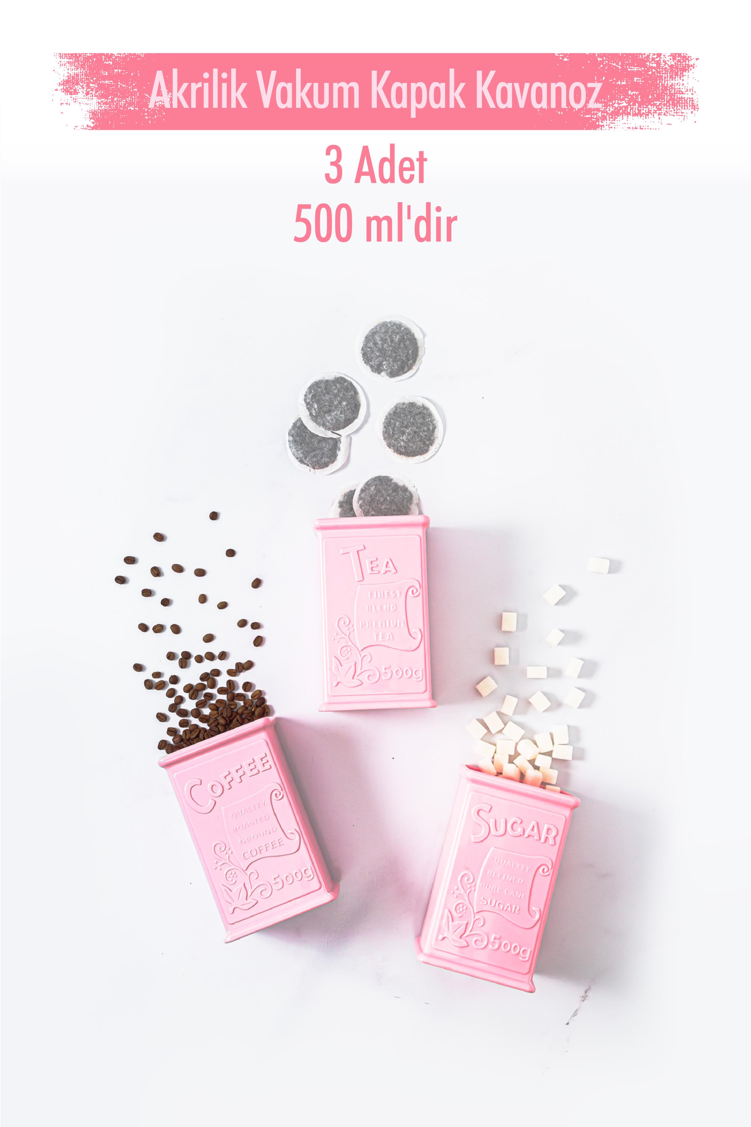 Acrylic Soft Pink Candy Coffee Tea Jar 500 Ml (Vakum Cover )
