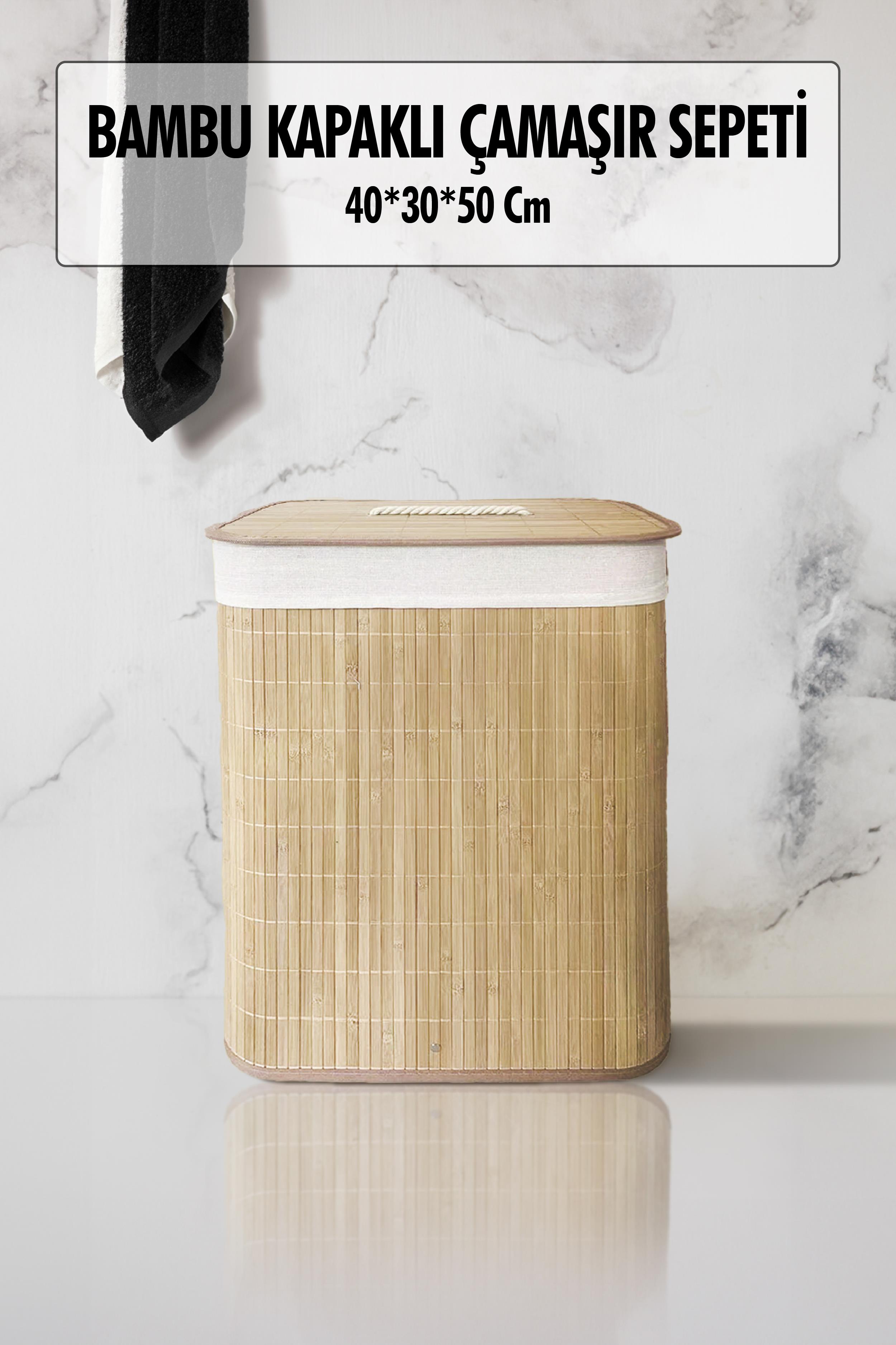 Folding Natural Bamboo Rectangular Laundry Dirty Basket (30*50 Cm) 