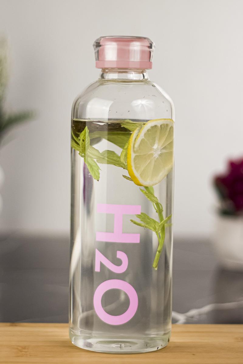 H2o Borosilicate Glass Matara Water Bottle With Vacuum Lid Pink 1000 ML