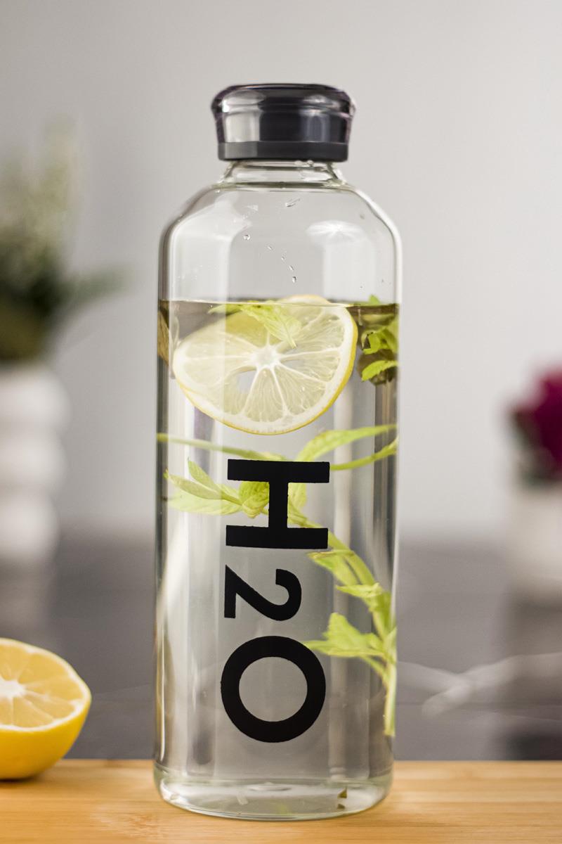 H2o Borosilicate Glass Matara Water Bottle With Vacuum Lid Black 1000 ML