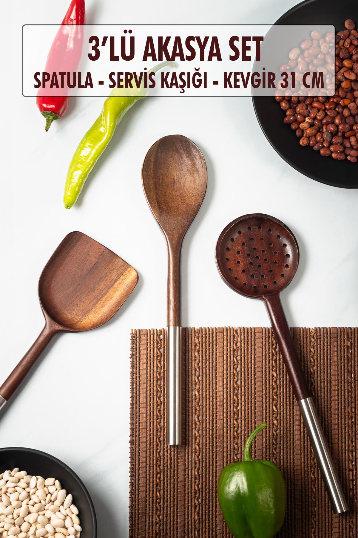 Akasya 3rd Service Spoon & Service Horse & Service Spatula & Salad Service Set