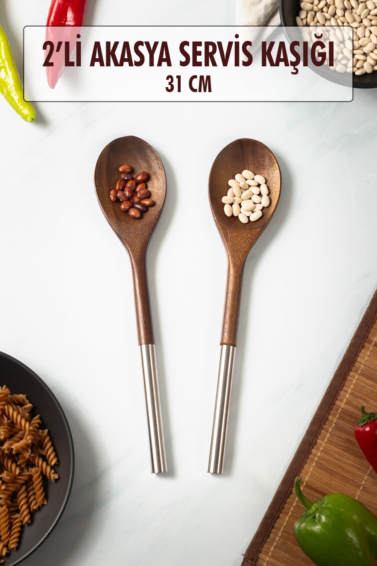 Akasya 2 Li Service Spoon & Presentation Spoon & Salad Service Set