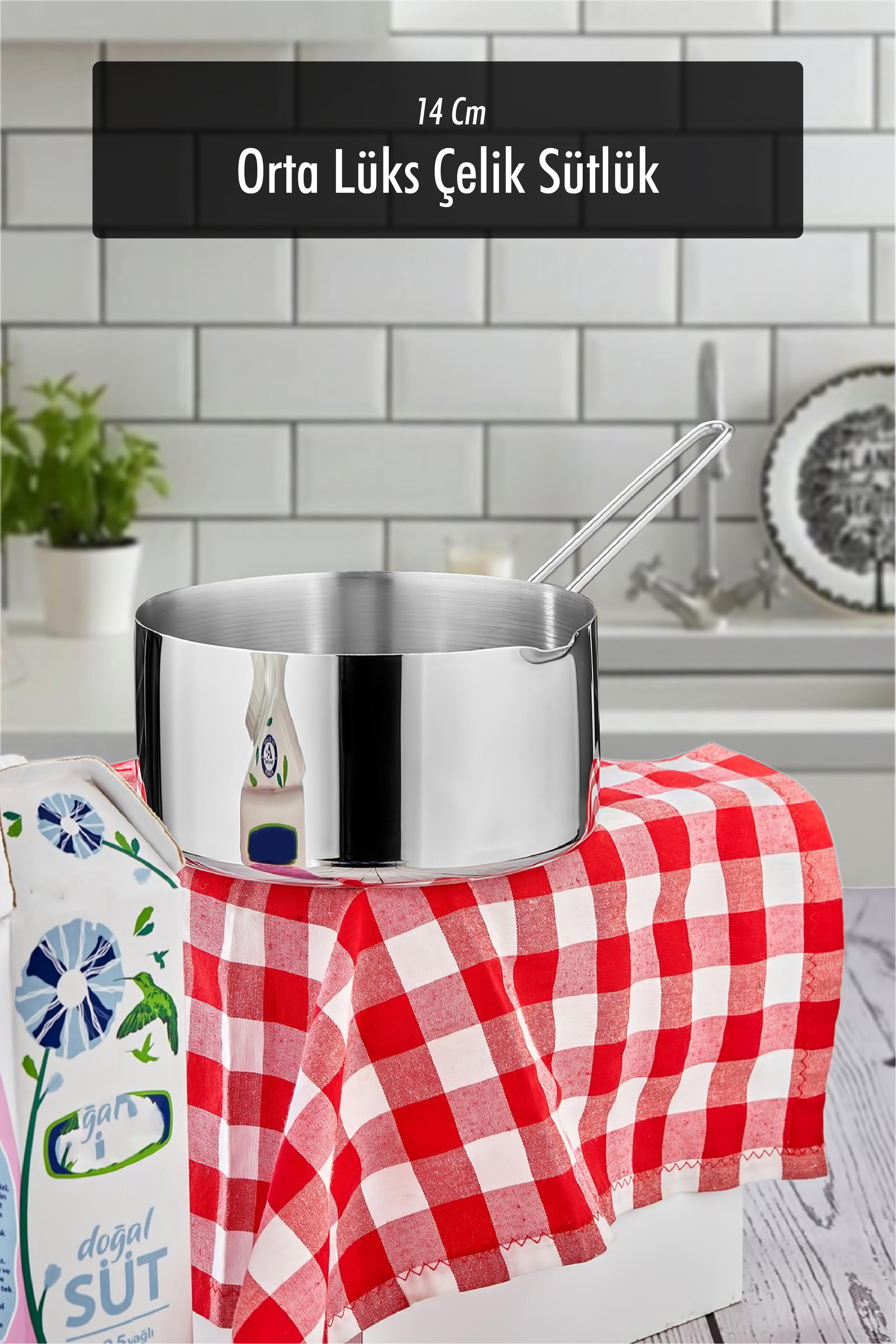 14 Cm Medium Size Lüx Stainless Steel Milk & Sauce & Misserola