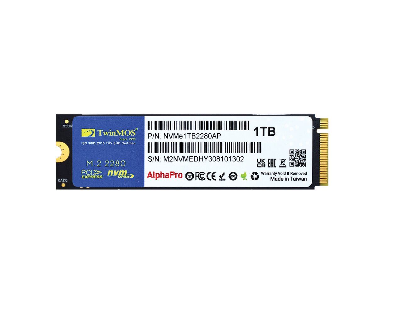 TWINMOS 1TB M.2 PCIe Gen3 NVMe SSD 3600-3250Mbs TLC 3DNAND