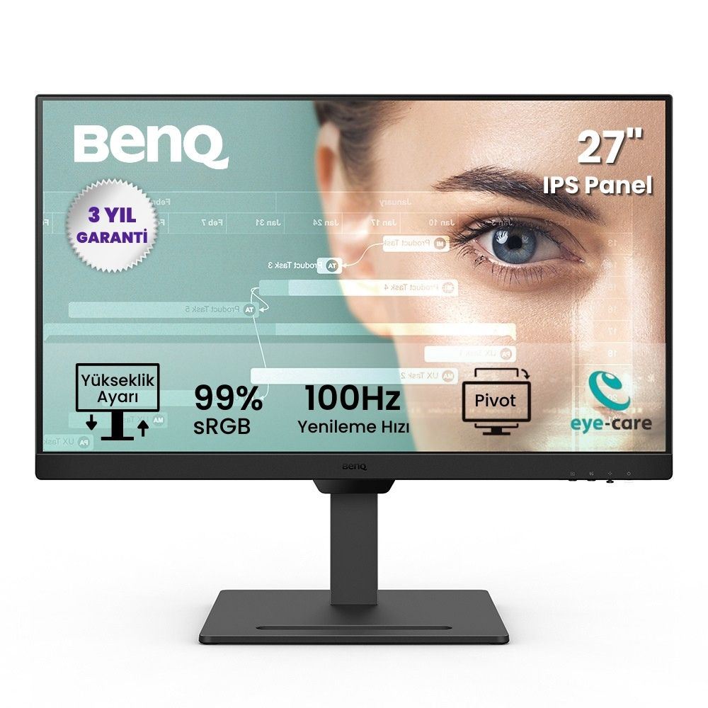BENQ 27" IPS 100Hz HDMI+DP 2Wx2 Hoparlör Ergonomik Pivot Eye Care FHD Monitör