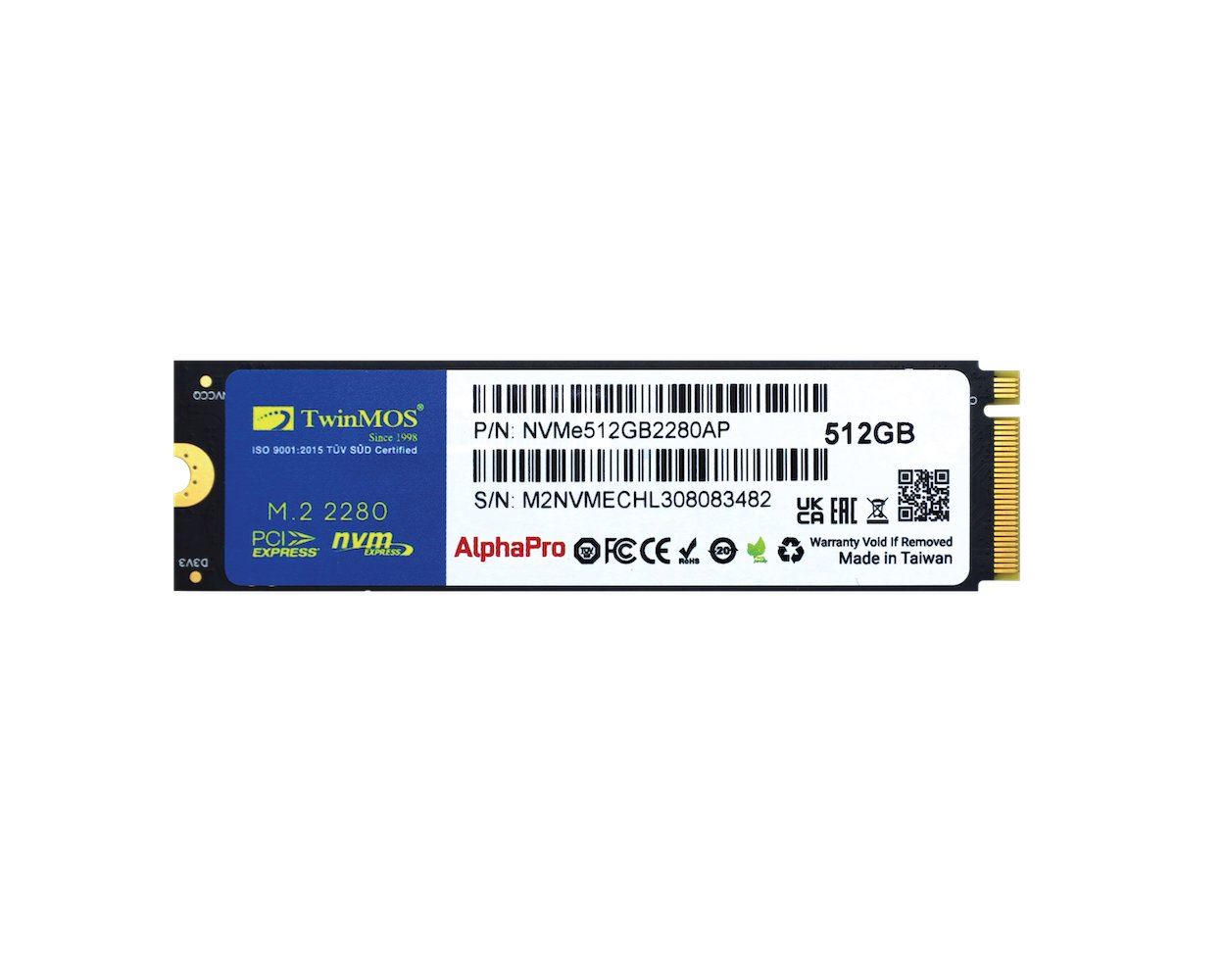 TWINMOS 512GB M.2 PCIe Gen3 NVMe SSD 3600-3250Mbs TLC 3DNAND